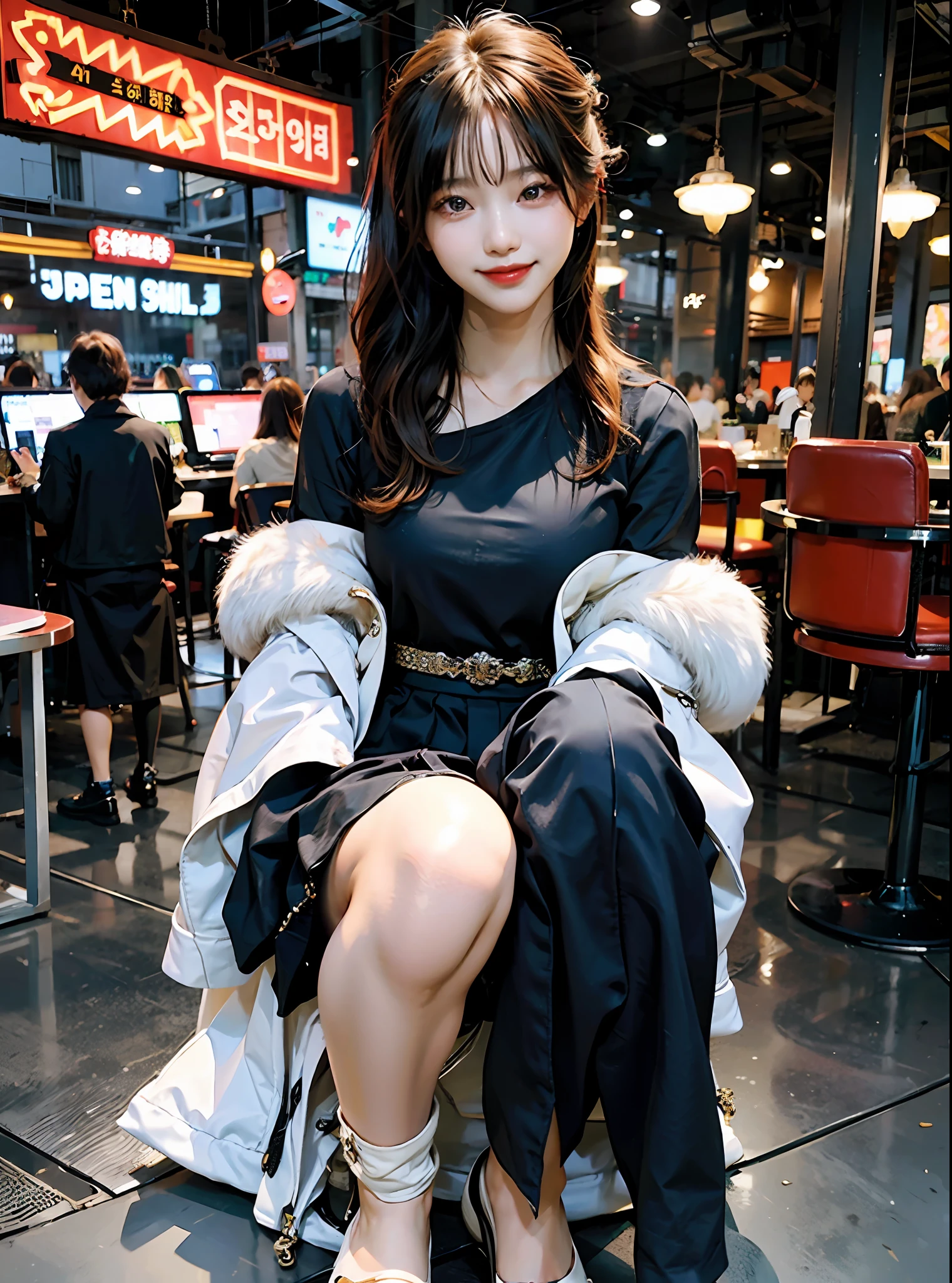 Full body shop, (Best Quality, Korean Girl, Smile, Sexy Body, Official Art), {Fashion Show}, {Lookbook}, (Desired Smile),