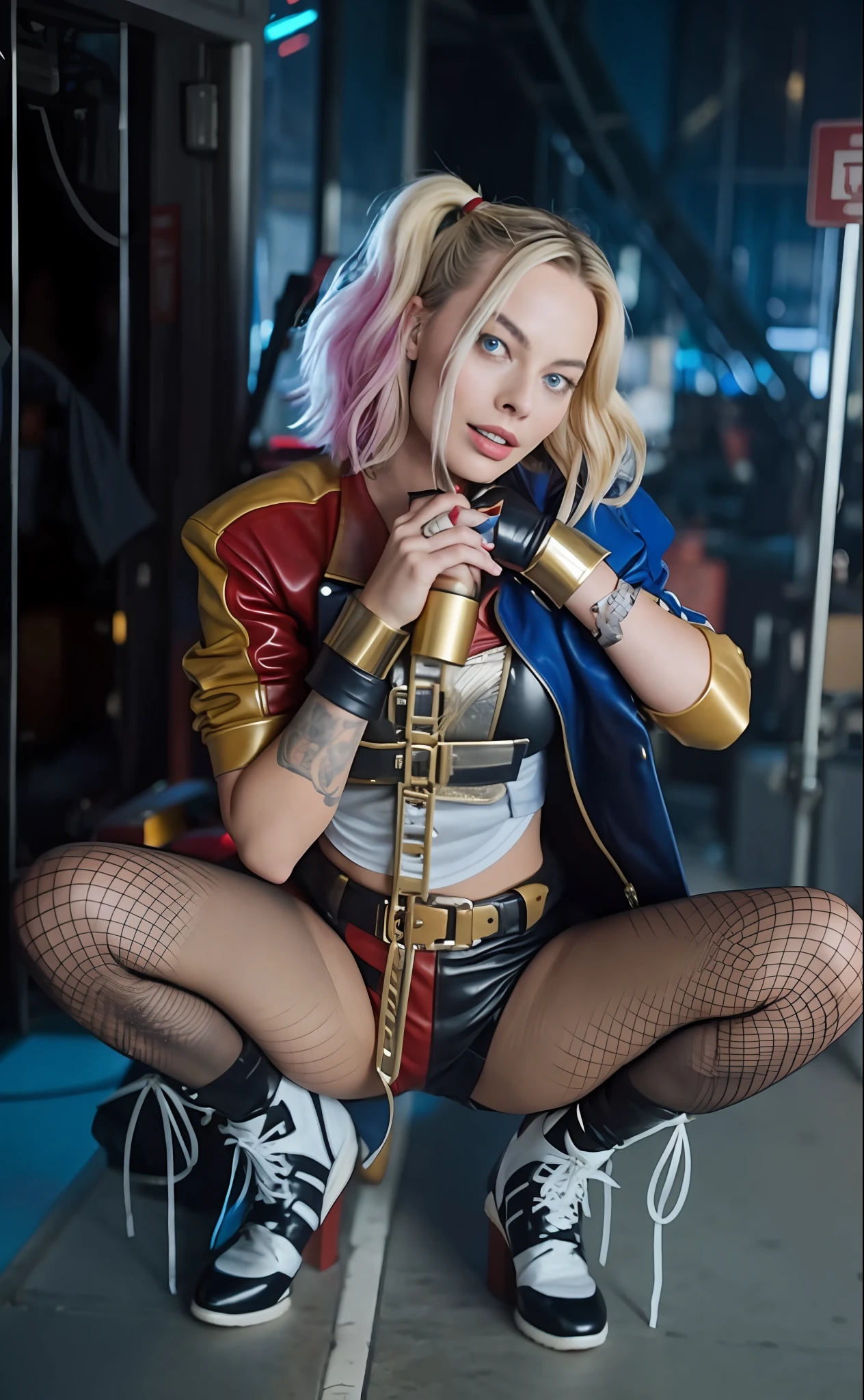 Margot Robbie, Alerquina, leather outfit.