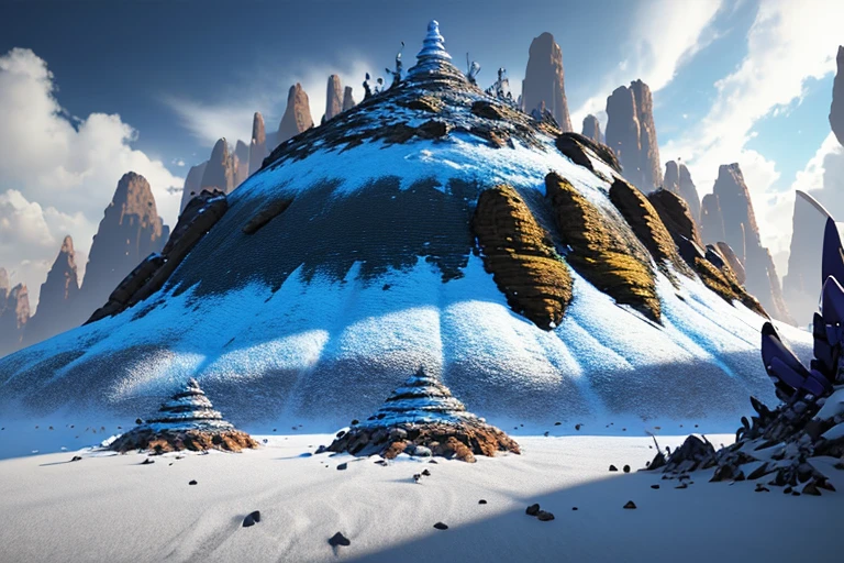 an futuristic ant hill with some visual effects, a legendary creatures guarding it, realistic hd, HDR,4k upscale