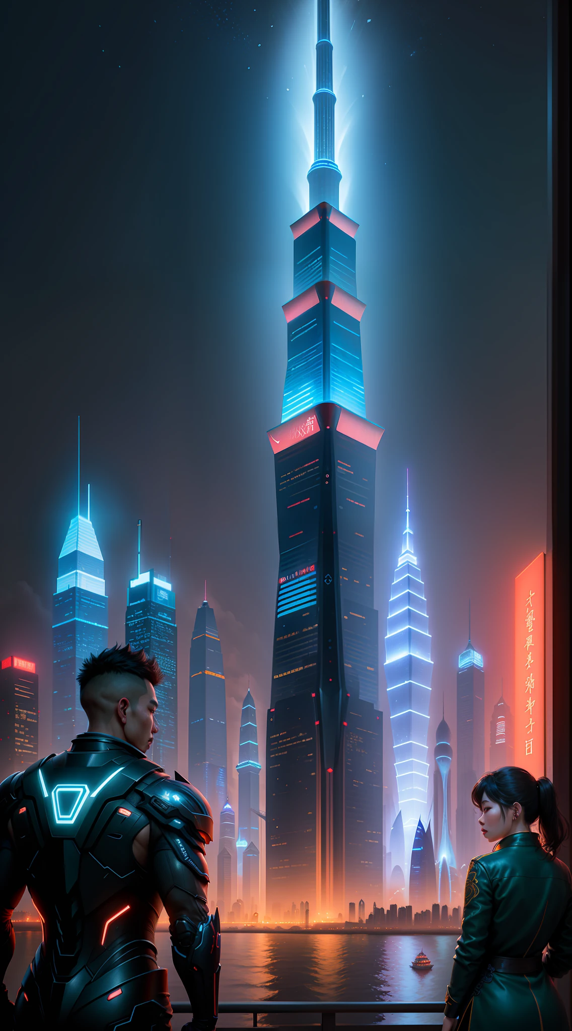Night city skyline view, bright lights, Shanghai city, Shanghai, Chinese new year in Shanghai, beautiful futuristic city, neon big city in the background, brightly lit buildings, interesting background, close-up detail perfectly drawn, flawless . The scene in the dream, the ultimate lighting. Vibrant city lights, hou china, neon city in the background, beautiful city, Chinese dream land, skyline display, photo from China, beautiful cityscape, futuristic cityscape, pexels, blue hour photography, skyline display, hou china, city at night, skyline, from china, trends, trends, Chinese dream, spectacular clouds, fantasy clouds. Partially looking to the left, around the city, Shanghai Lujiazui. Chinese Architecture, Jia Ruan, Ruan Jia. The bustling technology building is beyond imagination. Inspired by Makoto Shinkai&#39;s popular concept art and masterpieces on pixiv, Vision (wide-angle lens), super high resolution (authenticity: 1.4), super high quality, detail enhancement. Extremely detailed CG Unity 8k wallpapers, aesthetics, award winning photography, photorealistic, high detail, intricate, art of travel, realistic 3D animation style, landscape concept art, super high resolution (photorealistic: 1.4), aesthetics, focus, High quality, vibrant colors, stunning reflections, crystal clear water, award winning cinematography, 3D lighting and beautiful cinematic lighting. Rich in detail.