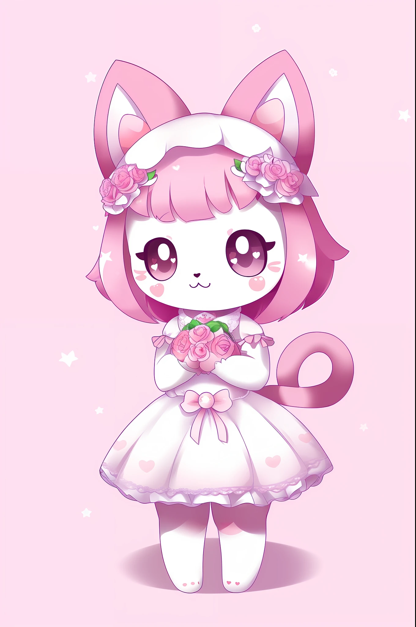 "(Cute:1.2| Kawaii:1.3|chibi:1.4),(Jewelpet:1.1),(cat:1.2),((1girl)),(solo),(stars), sexy pose, wedding dress