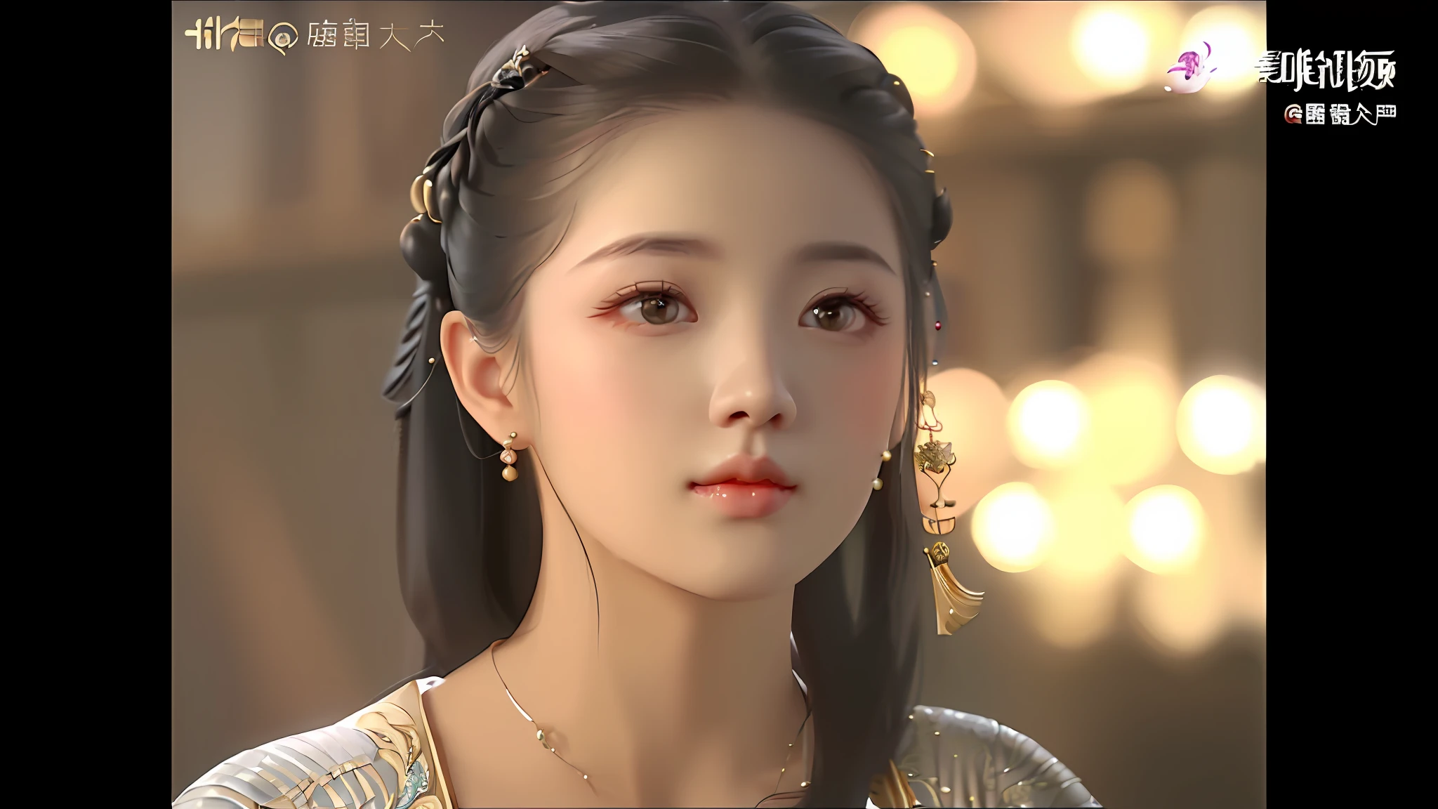 a close up of a woman with a necklace on her neck, ruan jia beautiful!, young wan angel, heise-lian yan fang, queen of the sea mu yanling, yun ling, chinese princess, sha xi, a young woman as genghis khan, xue han, young cute wan asian face, yan, with very thin lips