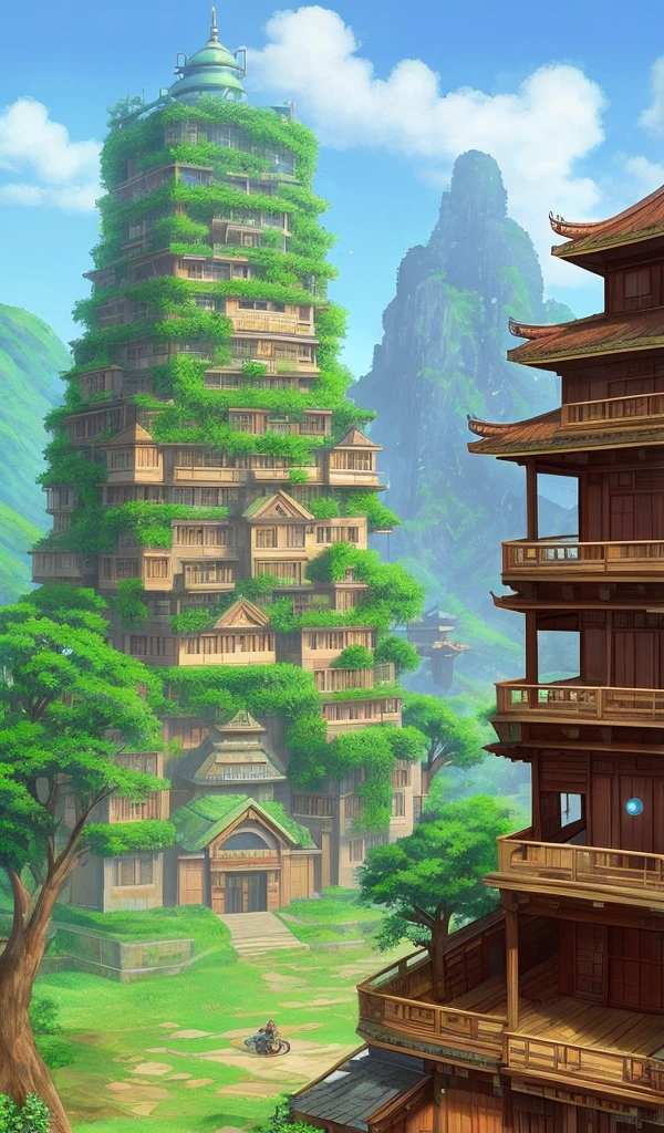A Huge Vietnam Old Apartment Building by Howl's Moving Castle Ghibli, by Miyazaki, Nausicaa Ghibli, Breath of The Wild, epic composition