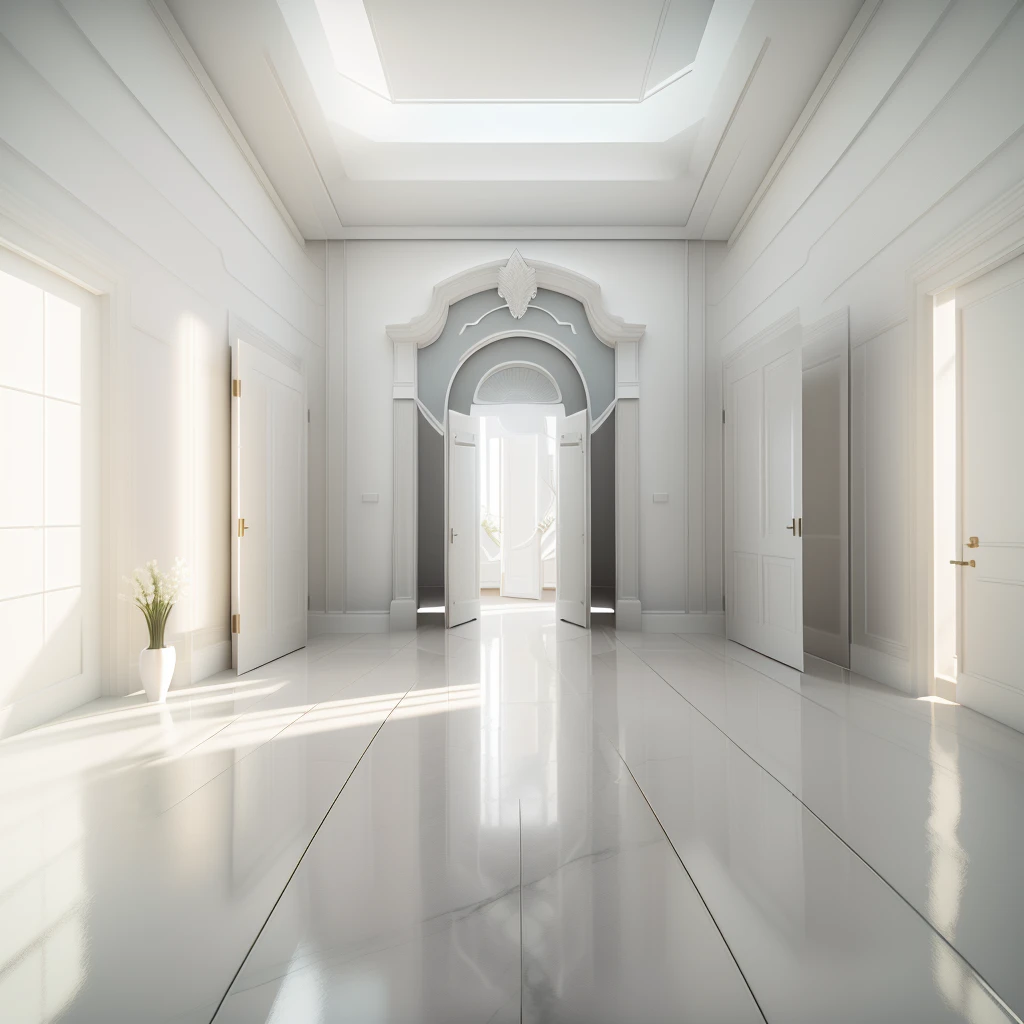 there is a room with a door and a window in it, highly photographic render, sparse room, physical based render, vue 3d render, 3d-render, all white render, production volume rendering, vue render, 3d finalrender, 3 d finalrender, photographic render, detailed 3d render, detailed 3 d render, physical based rendering