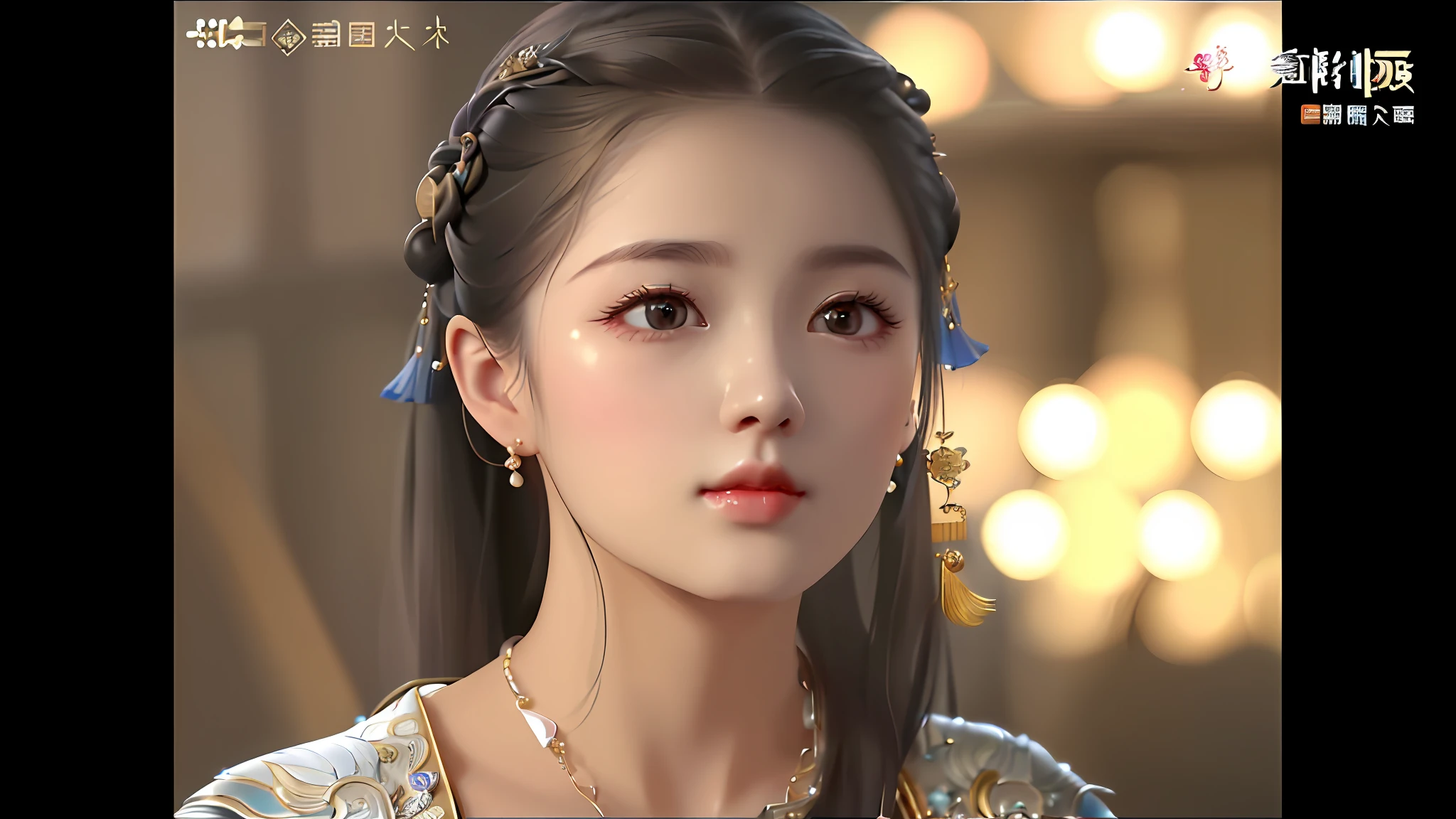a close up of a woman with a necklace on her neck, ruan jia beautiful!, young wan angel, heise-lian yan fang, queen of the sea mu yanling, yun ling, chinese princess, sha xi, a young woman as genghis khan, xue han, young cute wan asian face, yan, with very thin lips