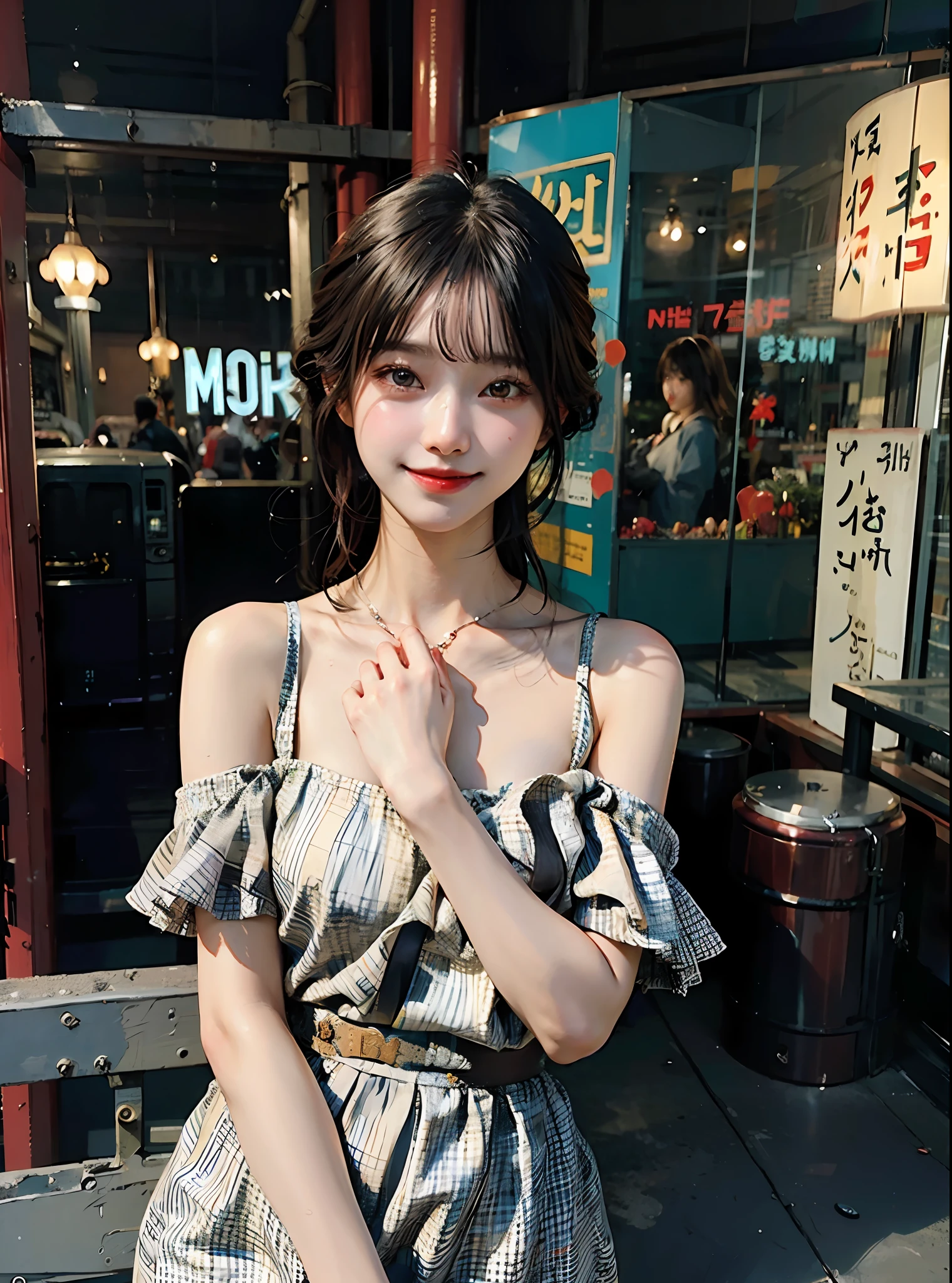 Full Body Shop, Korean Women, (Masterpiece, Pretty Person, Polluted Smile), Virtual YouTube, Detailed Skin Texture, Detailed Cloth Texture, Beautifully Detailed Face, Masterpiece, Clavicle,