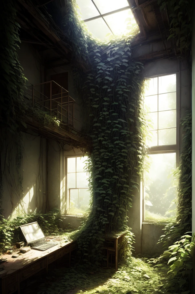 over_grown, building beautiful studio soft light, rim light, amazing, finely detail, masterpiece,best quality,official art, best quality, masterpiece, illustration