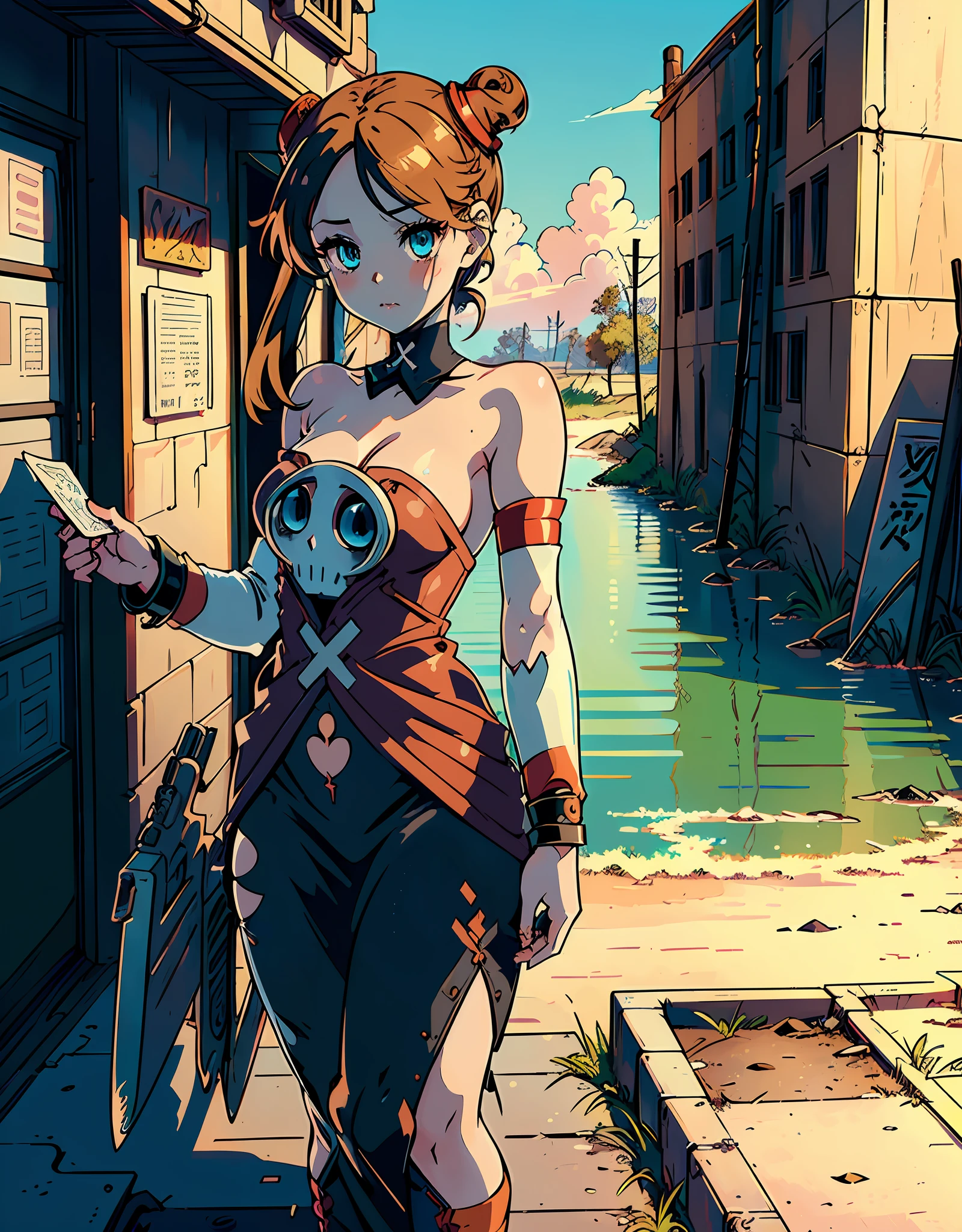 ((masterpiece))), ((best quality))), ((ultra-detailed)), (highly detailed CG illustration), ((extremely delicate and beautiful face)),(masked ), cinematic light, absurd clothes, 1 young girl, ((character sheet)), concept art, ((full-length)), (masterpiece:1.2), (best quality:1.3), 1man, standing, (single background, white background: 1.3),(CHARACTERS OF THE POST-APOCALYPTIC WASTELAND WORLD)))), (( Characters WANDERERS RAIDERS)), ( MAD MAX concepts))))), (( beautiful face)), (( high-quality face)), ((((beautiful anime eyes of the characters))) , (high-quality anime eyes of the characters), ((high-quality anime pupils)), ((beautiful anime pupils)), ((beautiful shape of anime eyes)), ( beautiful shape of anime pupils)), (( all faces with anime eyes)), ( simple anime eyes of the characters))))) ( naked skirt))) (( without panties)) , wet skin, water, ((( very erotic pose))) , (( post-apocalyptic wastelands))))