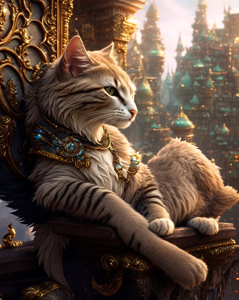 there is a statue of a cat sitting on a ledge, 4 k detail fantasy, dramatic cinematic detailed fur, furry fantasy art, fantasy creature, new cats movie, 4k highly detailed digital art, still from a fantasy movie, fantasy matte painting,cute, 4k fantasy art, fantasy style 8 k octane render, hyperdetailed fantasy character, elegant cinematic fantasy art