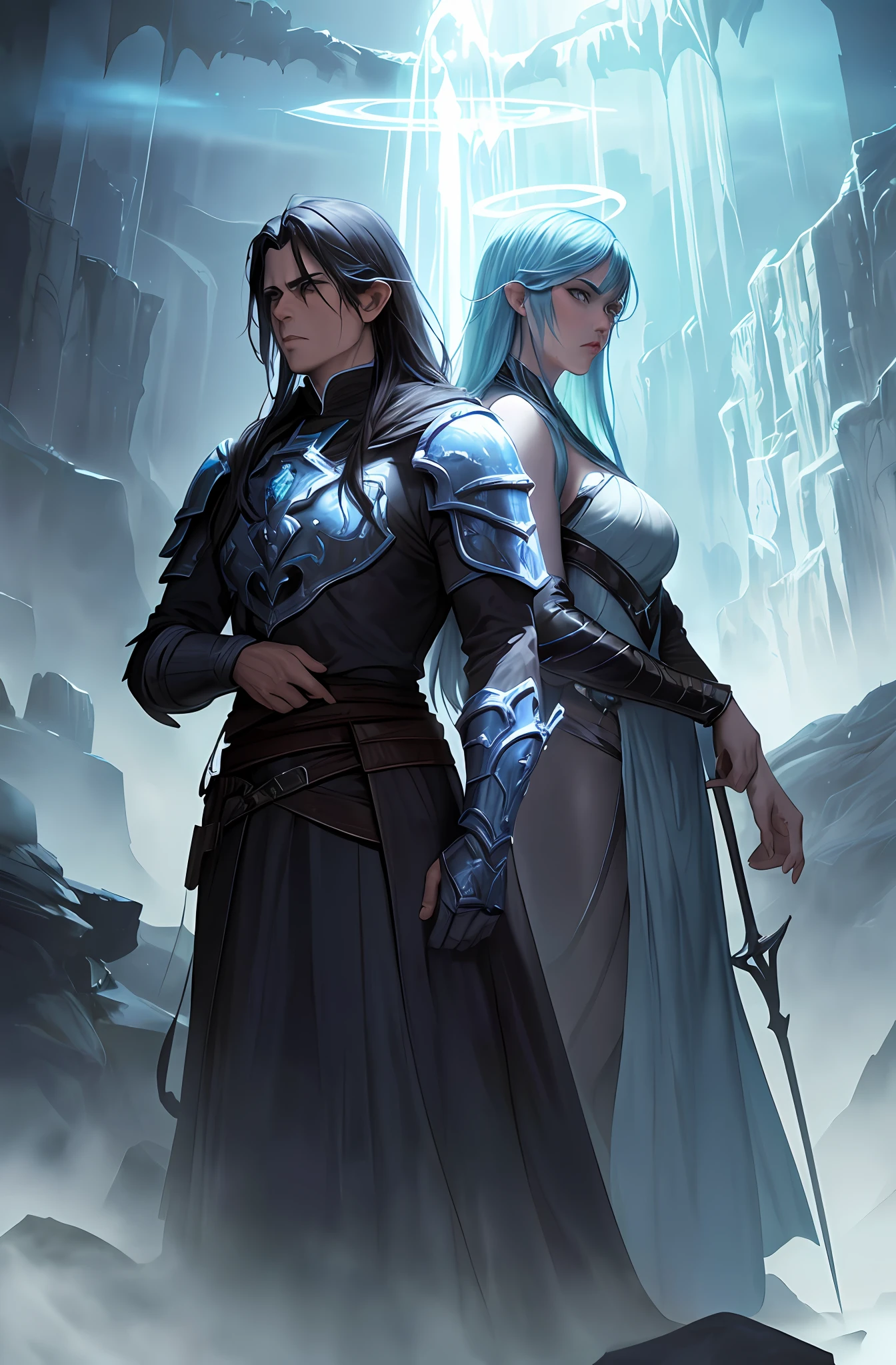 Classic negative portrait photos, fantasy video game character concept art, dungeons and dragons, fantasy, rivers, haze, halo, bloom, dramatic atmosphere, dark fantasy movies from the 1970s, centering, rule of thirds, handsome, --v 6
