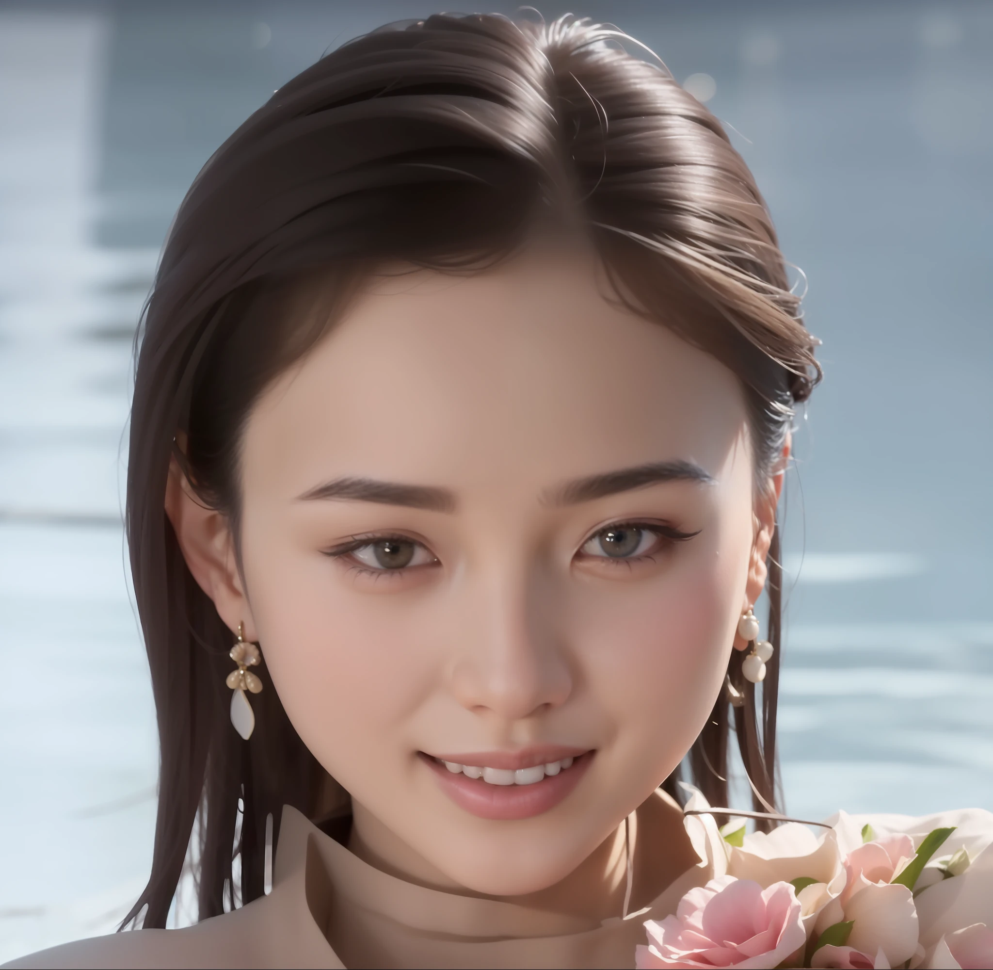 there is a woman that is standing in the water with flowers, yanjun chengt, chengyou liu, 奈良美智, xintong chen, wenfei ye, li zixin, qifeng lin, yun ling, jingna zhang, guweiz, wenjun lin, lei min, queen of the sea mu yanling, (8k, best quality, masterpiece:1.2), (realistic, photo-realistic:1.37), ultra-detailed