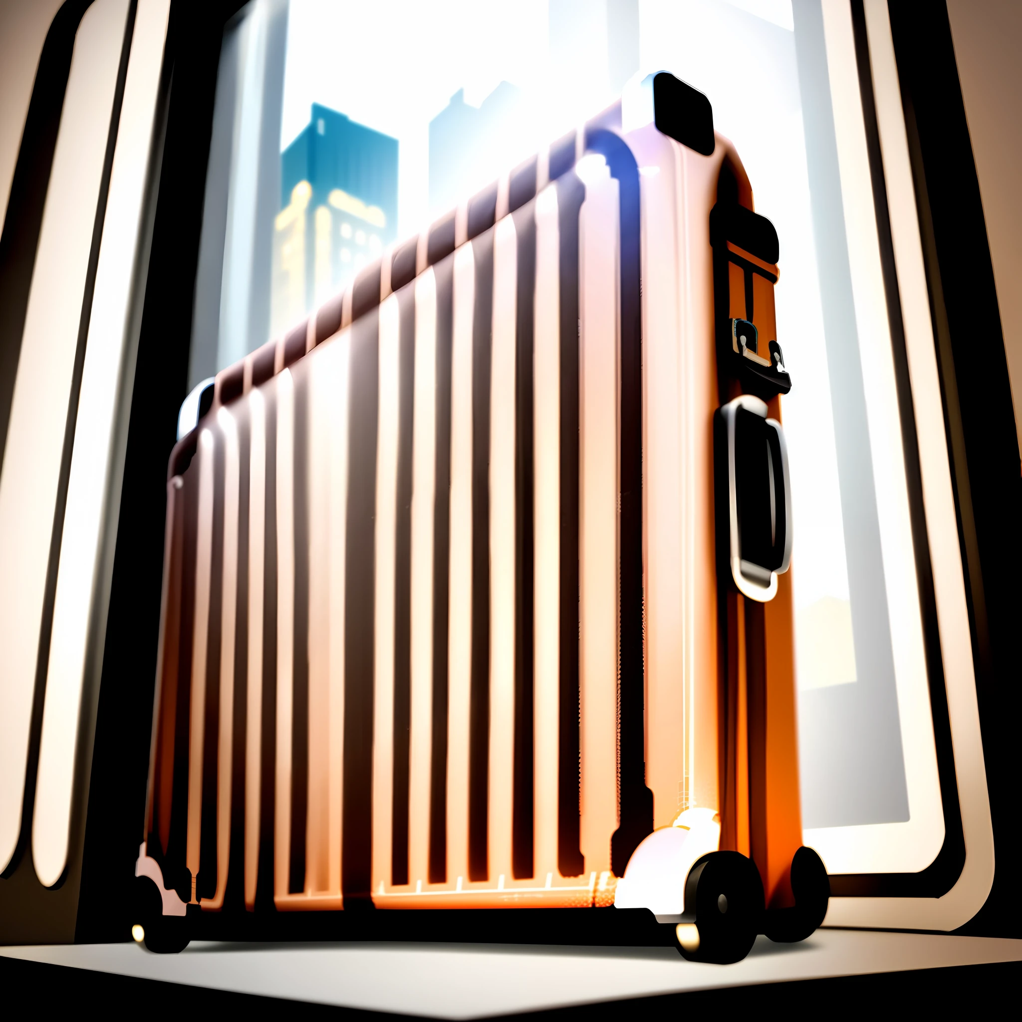 Suitcase Advertising, Inside Suitcase is a lot of architecture, European attractions, tourists, minimalist vector cartoon style, flat vector, hand drawn, precise perspective, window vista,--ar 3:4