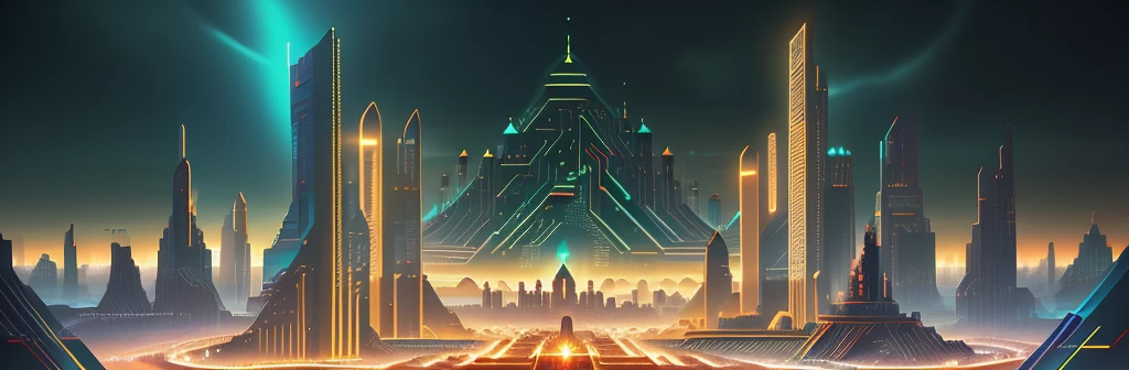 CircuitBoardAI, monument valley,jakarta landscape of a cyberpunk utopia, (kremlin:1.2), golden hour, dreamy atmosphere, vibe, concept art illustration, color page, 4k, tone mapping, doll, james jean, andrei riabovitchev, marc simonetti, yoshitaka amano, digital illustration, greg rutowski, volumetric lighting