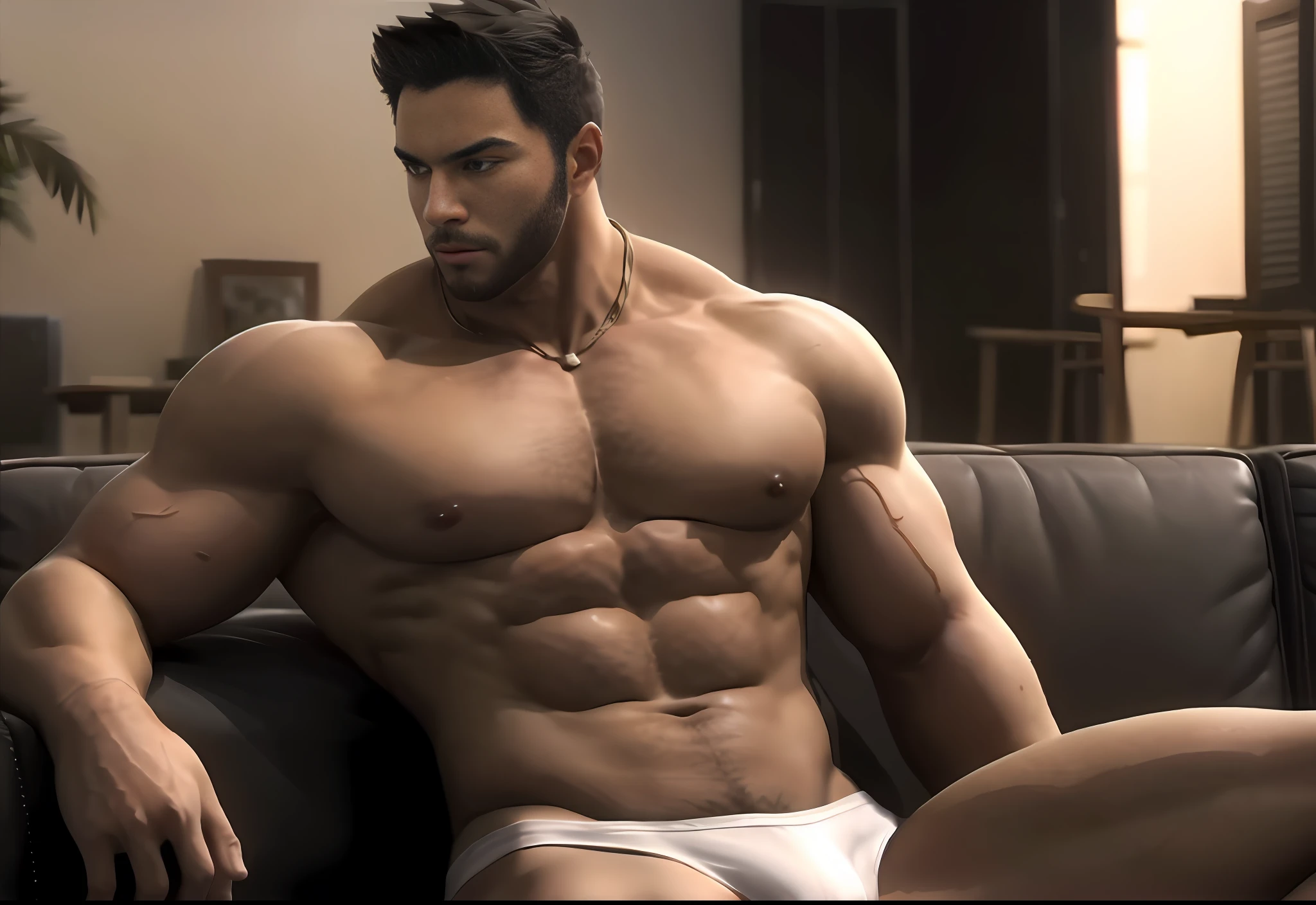 Stubble, necklace, muscle, short hair, leg hair, giant root