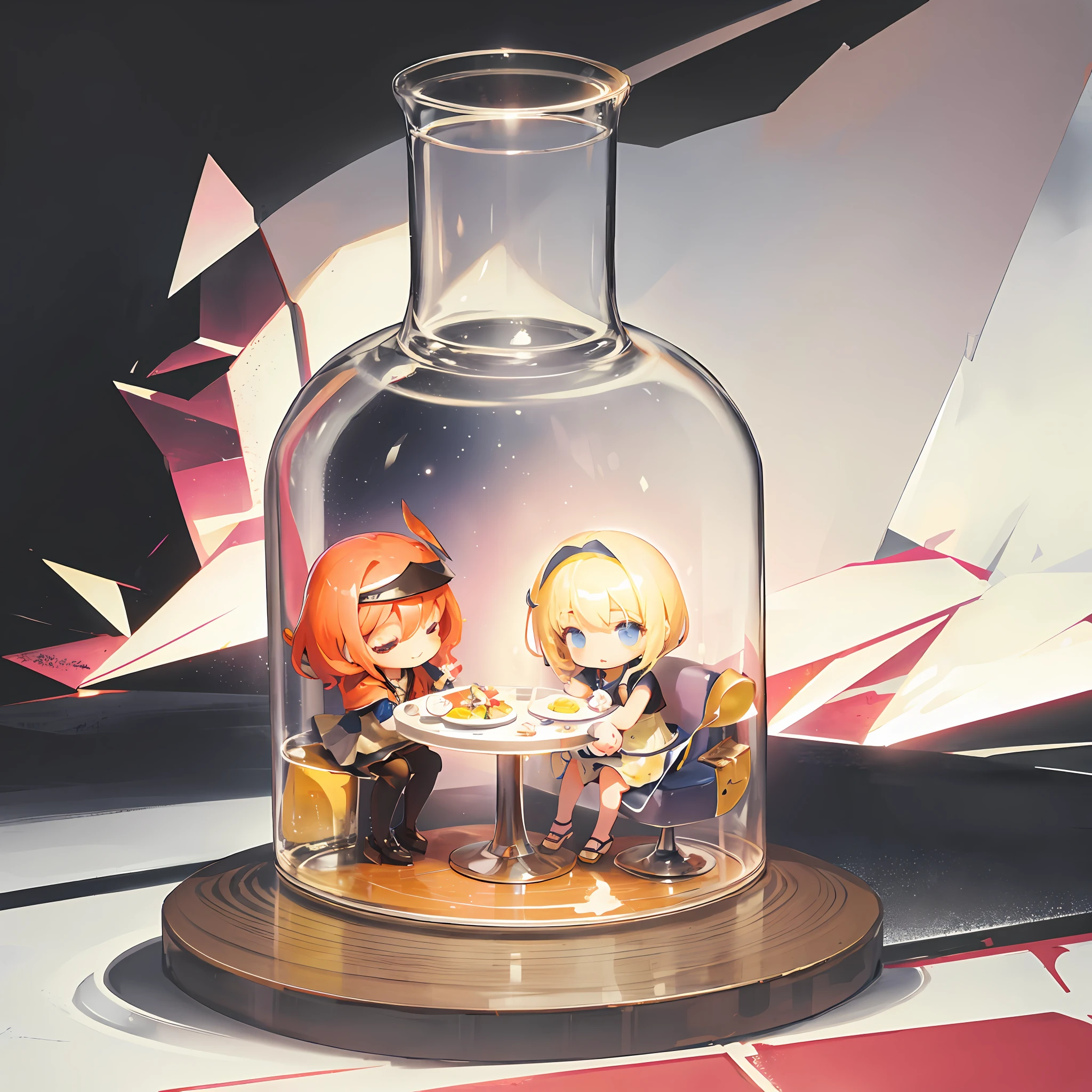[(White Background: 1.4)::5], (Chibi: 1.3), Bottle Bottom, Lampstand, Pedestal, Floor, (Food: 1.8), --v 6