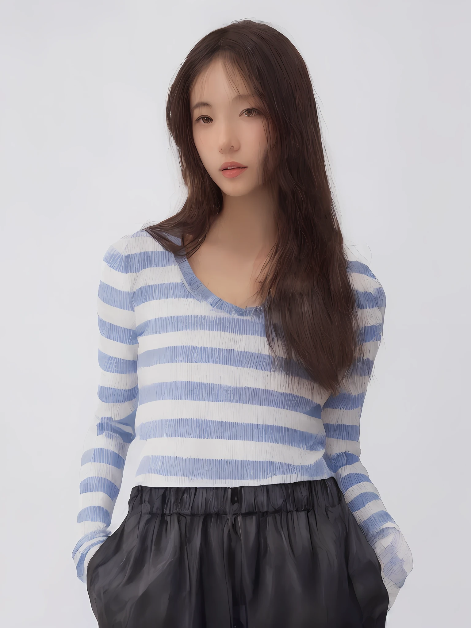 Replace the model in the picture with a beautiful Japanese model with short hair, and the outfit remains the same