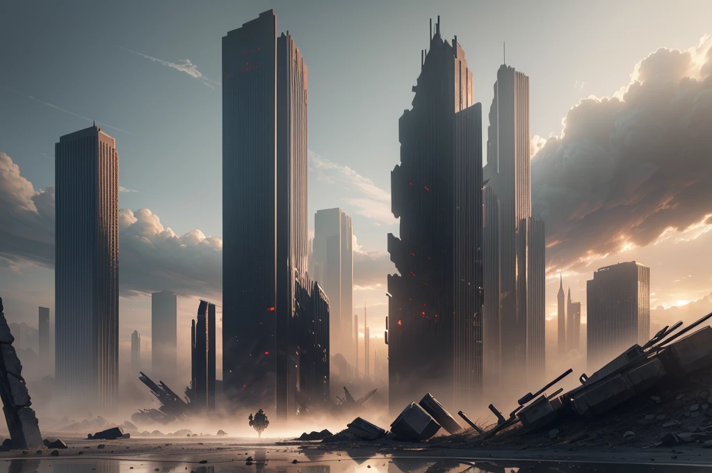 (extremely detailed CG unity 8k wallpaper), (masterpiece), (best quality: 1.2), (high resolution), (illustration: 1.1), (cinematic light: 1.1), fine details, complex details, (best illustration), 8k resolution, complex details, best quality, realism, super detail, best lighting, best shadow, ultra-HD, cryoengine, ultra hd, (detailed reflection), detailed shadows, (((complex details))), smoothness, ((perfect shading)), high-quality metal texture, metallic luster, highly detailed illustration, (semi-realistic: 1.6), (wide_shot: 1.2), futuristic city, fire explosion in the distance, smoke rising above skyscrapers after a nuclear explosion in , wet road, puddle, (((based on Ghost Recon))), street view, dynamic camera angle, (warzone), (((high-quality detailed ruins))), (depth of field), ((cinematic lighting)), (horror )), ((dark fantasy)), lovecraft, spot color, monotonous, red, blood splatter, (better lighting), (hyper-complex details), ((ultra-detailed)), unity 4k, (extremely detailed CG:1.2 ), (8k:1.1), ((landscape)), Artstation, ((author Sui Yishida, Wenjun Ling, Stephen Morrell)), dystopian art, apocalypse art, ((semi-realistic)), (realism) , (dynamic), (nixeu_basic2:0.5),