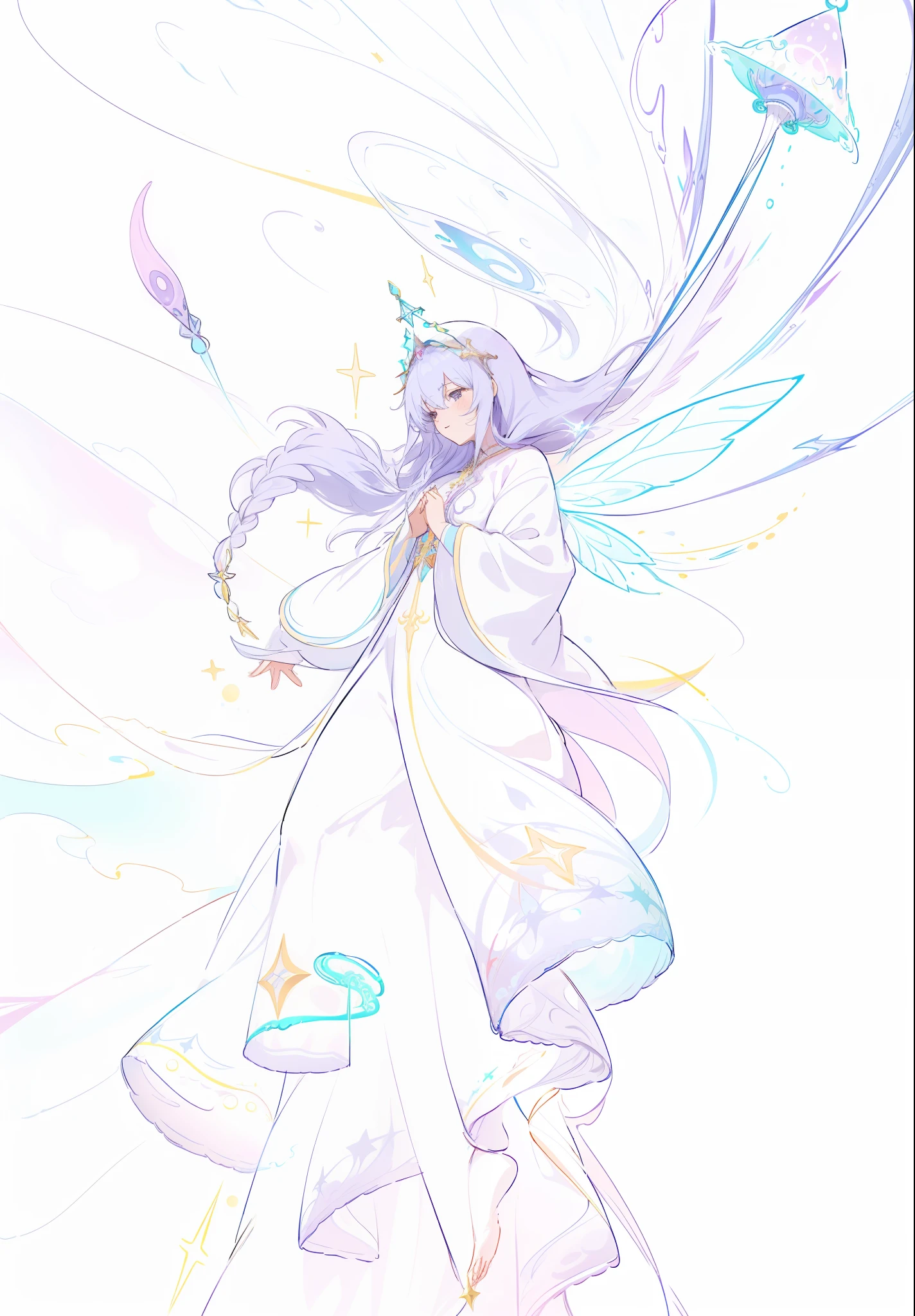 a drawing of a woman with a long dress and a cross, astral fairy, sketch of a lucid dream, jellyfish priestess, clean anime outlines, goddess of space and time, sky witch, exquisite line art, outline sketch,astral ethereal, goddess. extremely high detail, flowing hair and long robes,