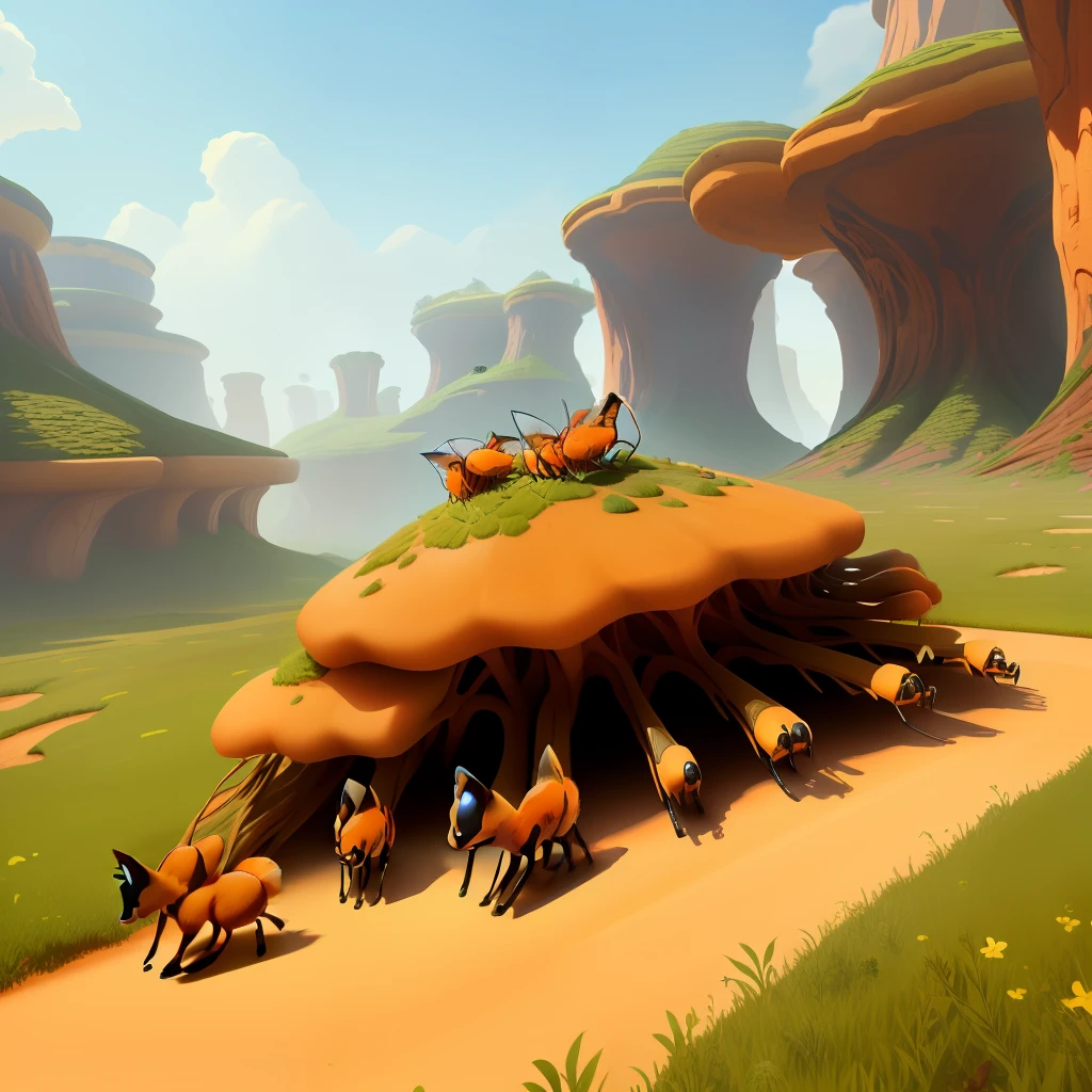 anthill that has foxes as ants instead of ants for a video game called the ants
