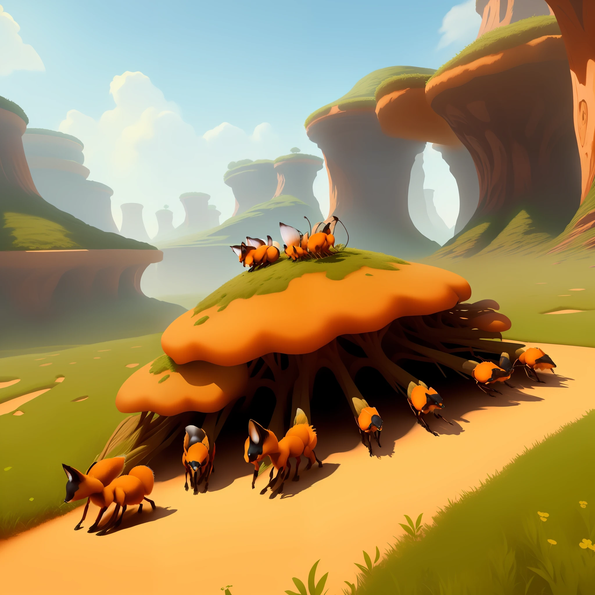 anthill that has foxes as ants instead of ants for a video game called the ants
