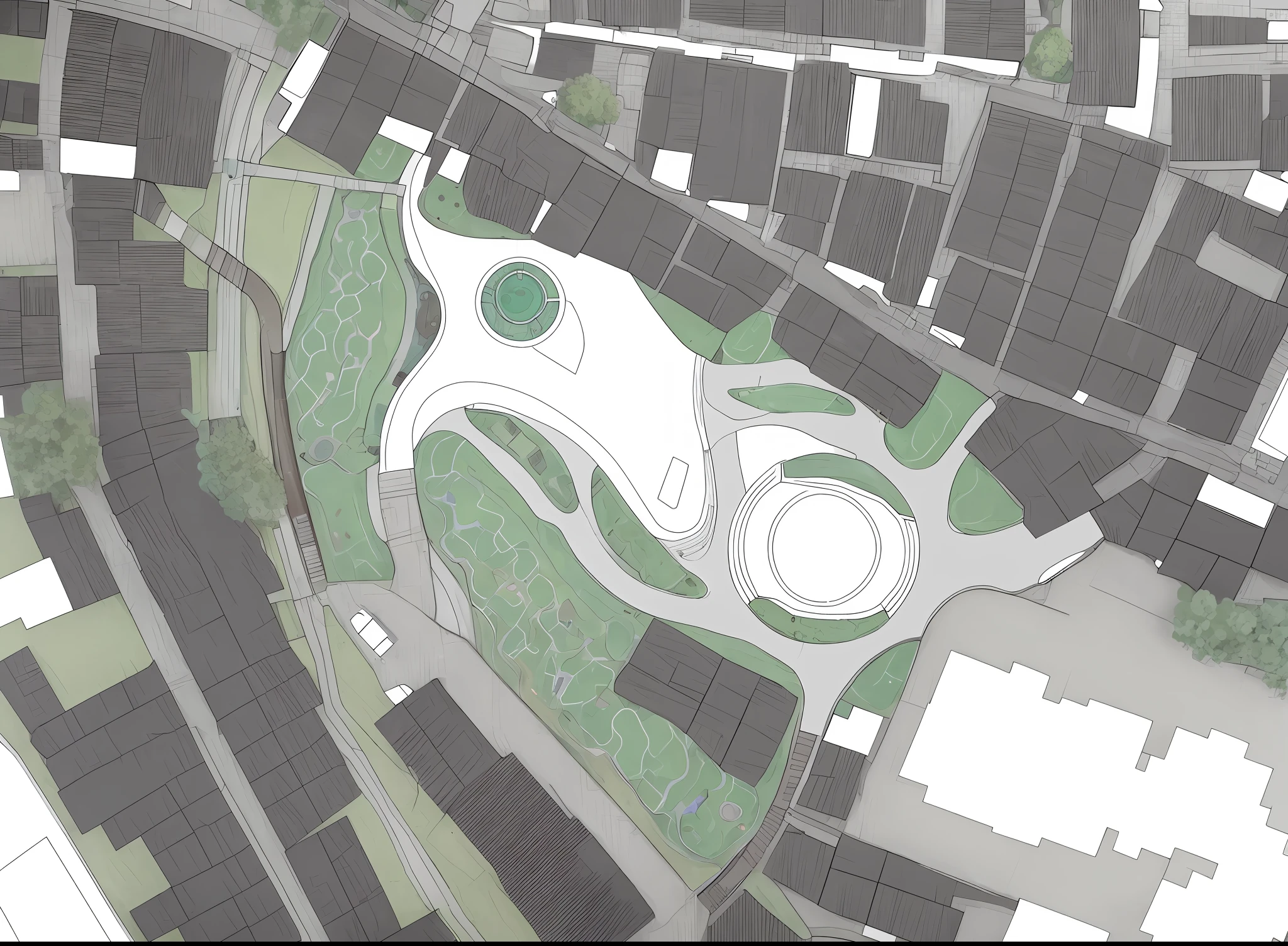 arafed plan of a park with a circular pond and a park, aerial illustration, bird's eye view, bird's-eye view, bird's - eye view, parks and public space, circular, view from above, close-up from above, bird - eye view, detailed picture, above view, bird eye view, digital model, [ overhead view ]!!