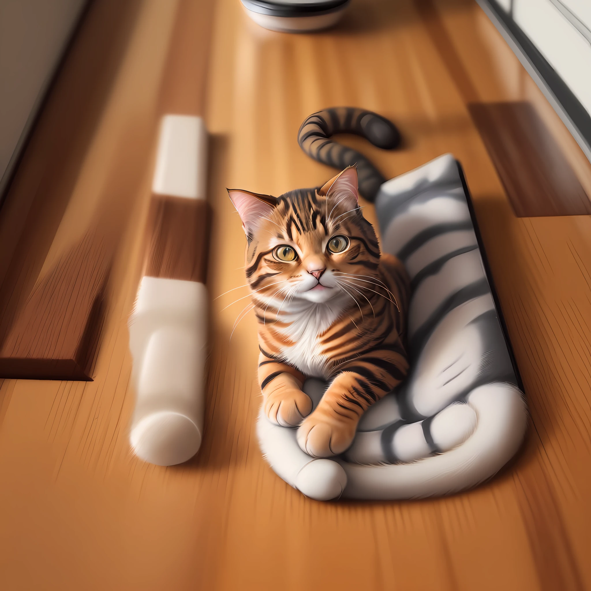 there is a cat that is laying down on the floor, adorable digital painting, cute detailed digital art, cat. digital painting, realistic anime cat, cute digital art, digital painting highly detailed, ultra realistic illustration, realistic illustration, ultrarealistic illustration, highly detailed digital painting, very detailed digital painting, ginger cat, detailed digital painting, ultra realistic 3d illustration