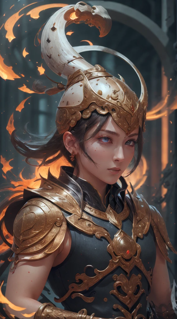 8k, complex, elegant, highly detailed, majestic, digital photography, denim lens, surrealist painting, broken ruby, beating magic, winding fire magic, (masterpiece, side light, fine beautiful eyes: 1.2), HDR, Void 5 energy storm, (Chinese girl, black eyes: 1.5), pale skin, glowing skin, ( Sitting on a stone: 1.5), delicate face, black hair, wearing palatial red armor, bare shoulders, navel, short skirt, fine red armor, raining, beautiful, looking at the audience, turning away from the camera, masterpiece, upper body,