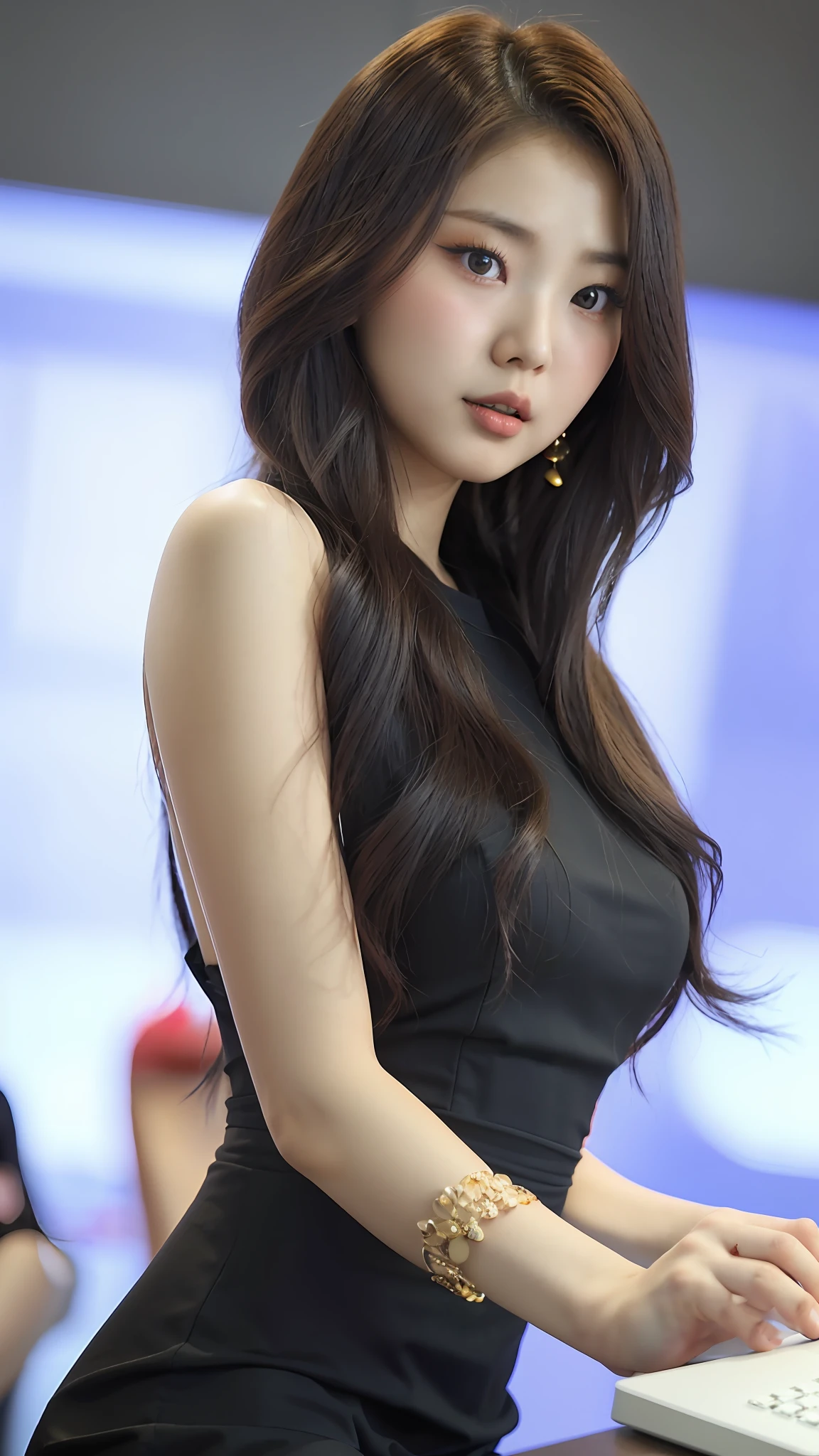 araffe asian woman in a black dress using a laptop, beautiful south korean woman, gorgeous young korean woman, korean girl, beautiful young korean woman, korean woman, beautiful asian girl, korean women's fashion model, hwang se - on, beautiful asian woman, very attractive and beautiful, asian girl with long hair, heonhwa choe, asian girl