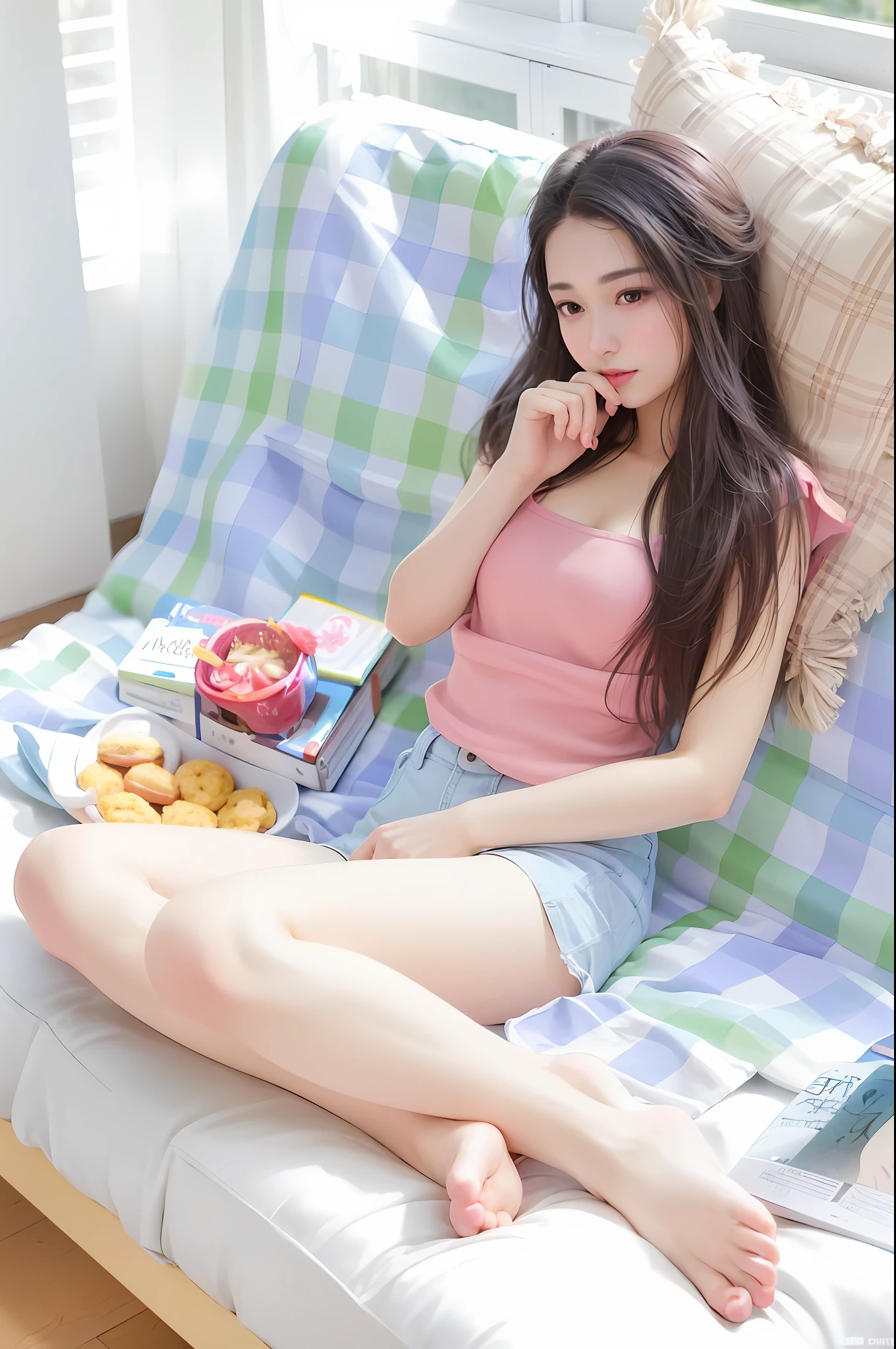 araffe sitting on a bed with a book and a cup of coffee, young and cute girl, korean girl, cute young girl, young asian girl, chinese girl, photo of slim girl, good young girl, beautiful asian girl, gorgeous young korean woman, photo of slim girl model, cute young woman, asian girl, hot petite girl, a cute young woman