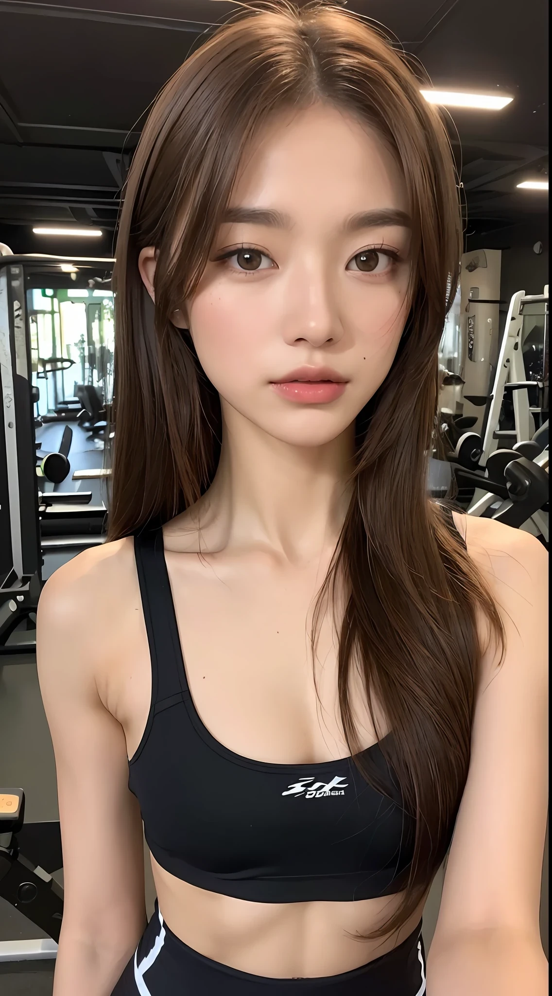 ((Top Quality, 8k, Masterpiece: 1.3)), Crisp Focus: 1.2, Beautiful Women in Perfect Style: 1.4, Slender Abs: 1.3, ((Brown Hair, Small: 1.2)), Training Costumes: 1.2, Gym: 1.1, Highly Detailed Face and Skin Texture, Detailed Eyes, Double Eyelids