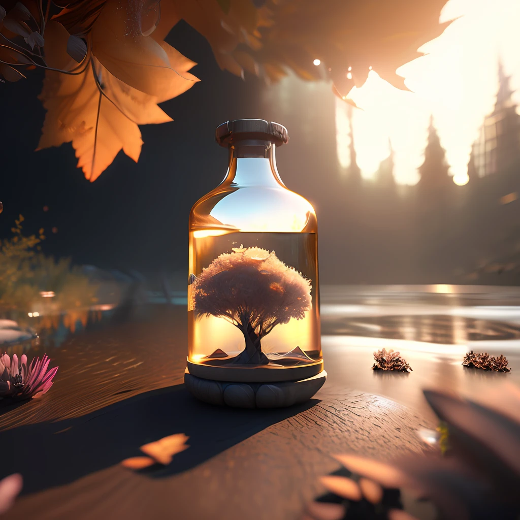 dreamlikeart tree in a bottle, fluffy, realistic, photo, canon, dreamlike, art, colorfull leaves and branches with flowers on top of its head. hyperdetailed photorealism by greg rutkowski - h 1024 w 804 | f 1 6 lens mark 2:2 s 3555 mm film grain :1 lifelike high res sharp focus contrast!! intricate detailed atmospheric light refraction lighting unreal engine 5 cinematic concept photography masterpiece octane render trending at cgsociety rendered as