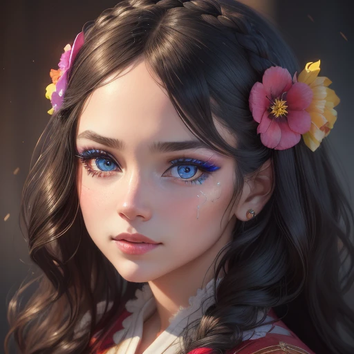 1girl, (makeup by CatrinaMakeUp), (traditional dress), hair flower, blue eyes, long wavy hair, black hair, cute pose, cute,
(realistic:1.2), (realism), (masterpiece:1.2), (best quality), (ultra detailed), (8k, 4k, intricate),(portrait), ,light particles, lighting, (highly detailed:1.2),(detailed face:1.2), (gradients), sfw, colorful,(detailed eyes:1.2),