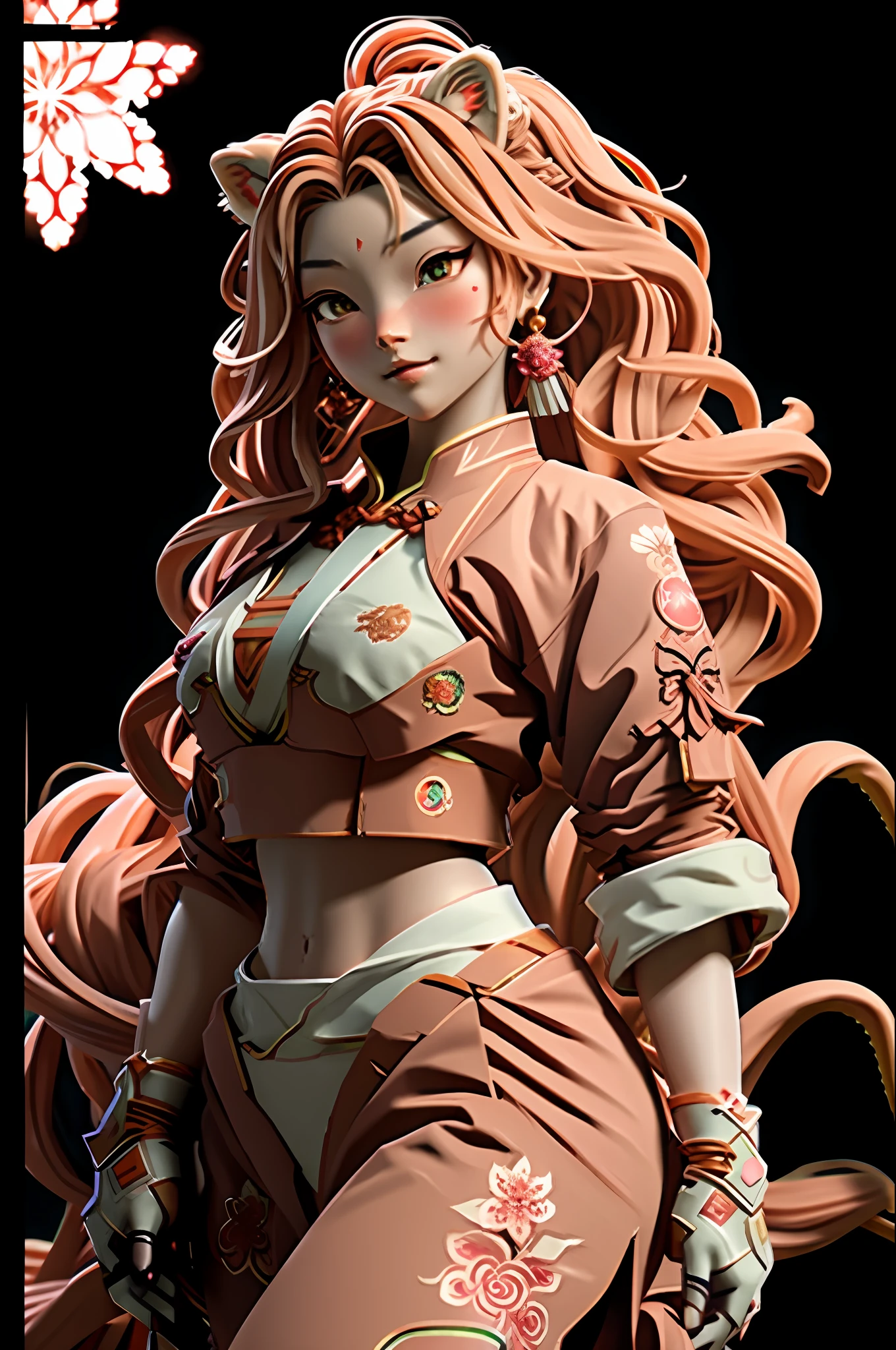 GeminiArmor,杰作,最佳品质,专注,shihlaon lion anime poster with a big orange lion on top, in the style of chinese tradition, zbrush, contrasting light and dark tones, children's book illustrations, chinapunk, captivating visual storytelling, innovative page design