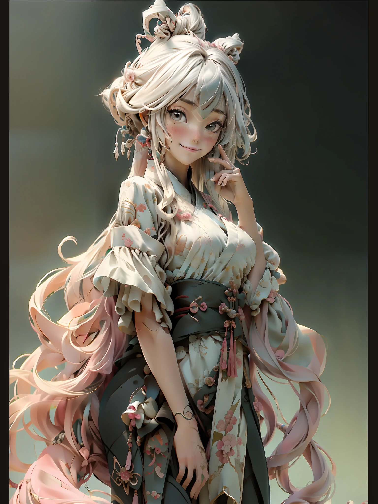 Official Art, Unified 8K Wallpapers, Ultra Detailed, Beautiful and Aesthetic, Masterpiece, Best Quality, (Zentangle, Tangle, Entangle), (fractal art: 1.4), 1girl, very detailed, dynamic angle, cowboyshot, (most beautiful form chaos), ethereal, (bright colors), oc, (full body: 0.8), china, (thangka flying sky: 1.5), (ribbon: 1.3), (dream: 1.5), (hanfu: 0.7), (smile: 0.5), (Chinese deity), upper body close-up