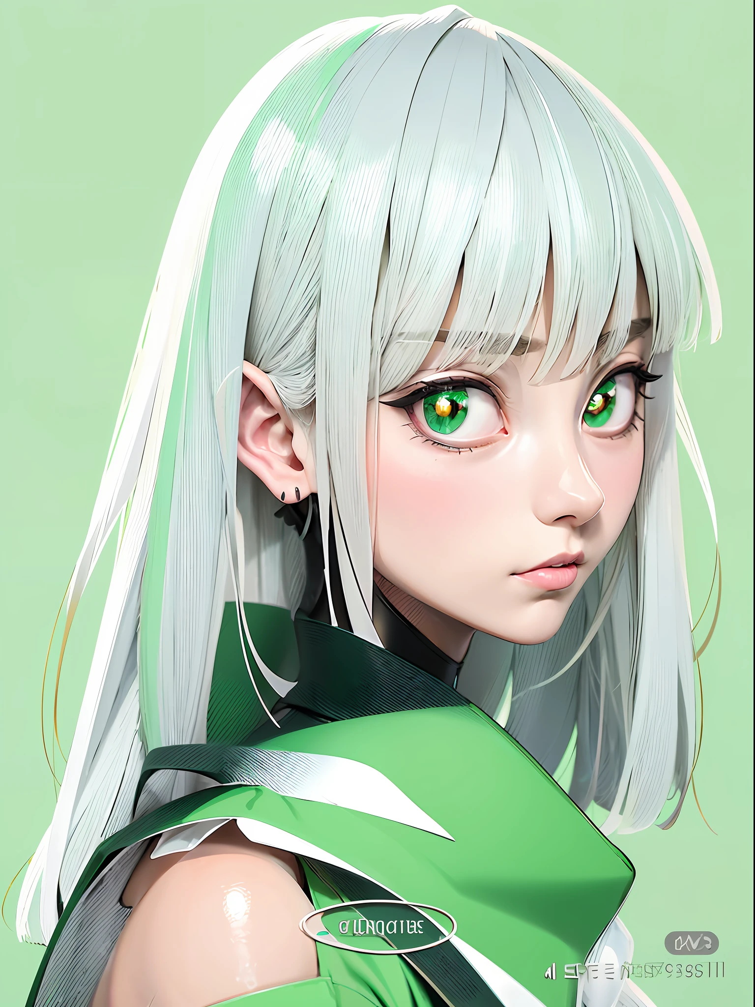 anime girl with white hair and green eyes in green jacket, anime style portrait, anime character portrait, digital anime illustration, flat anime style shading, rogue anime girl, anime style illustration, made with anime painter studio, elf girl, anime style character, digital anime art, anime art style, anime styled digital art, beautiful anime portrait, stunning anime face portrait