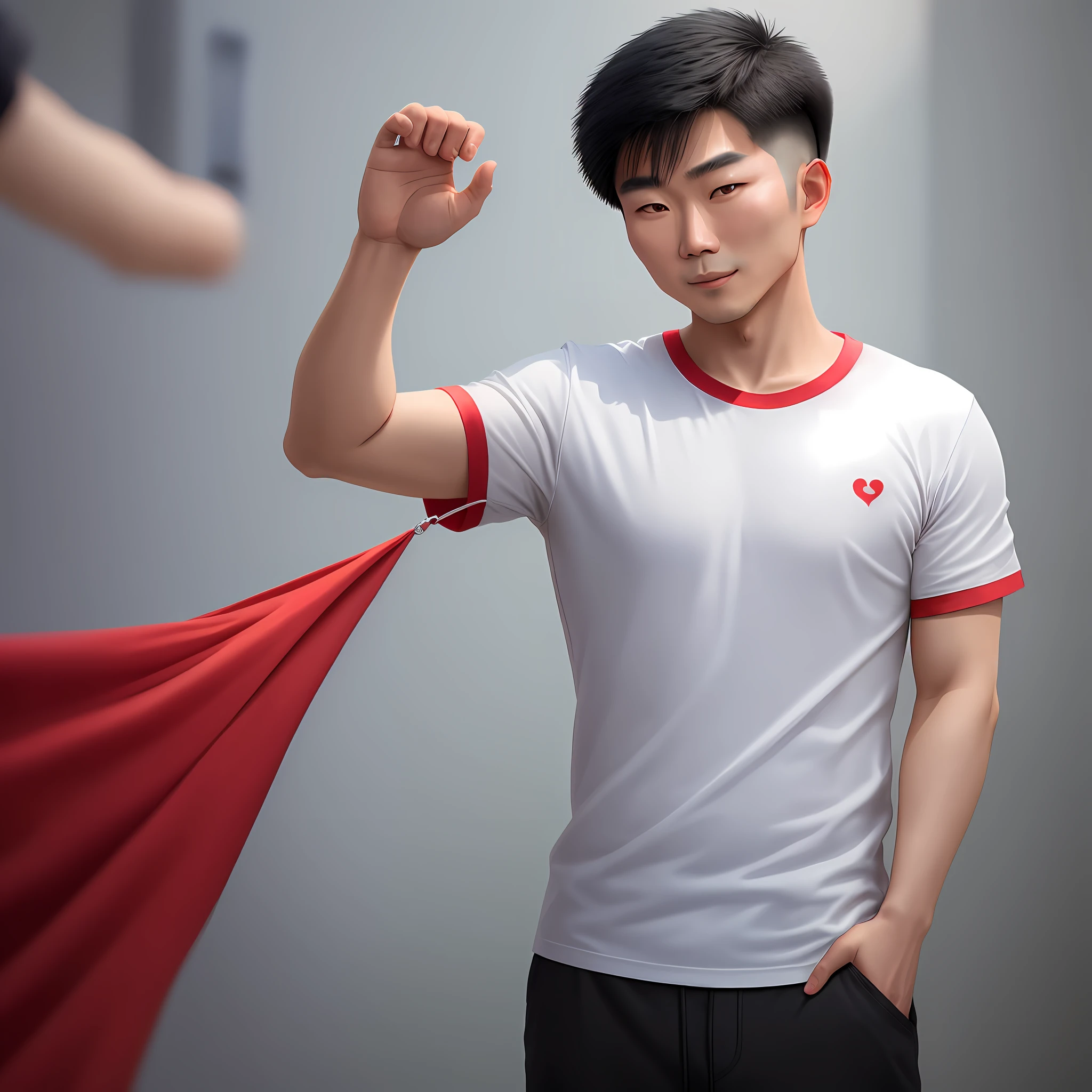 An Asian man wears the short sleeves of the CLOT brand and gestures at the CLOT on his hand
