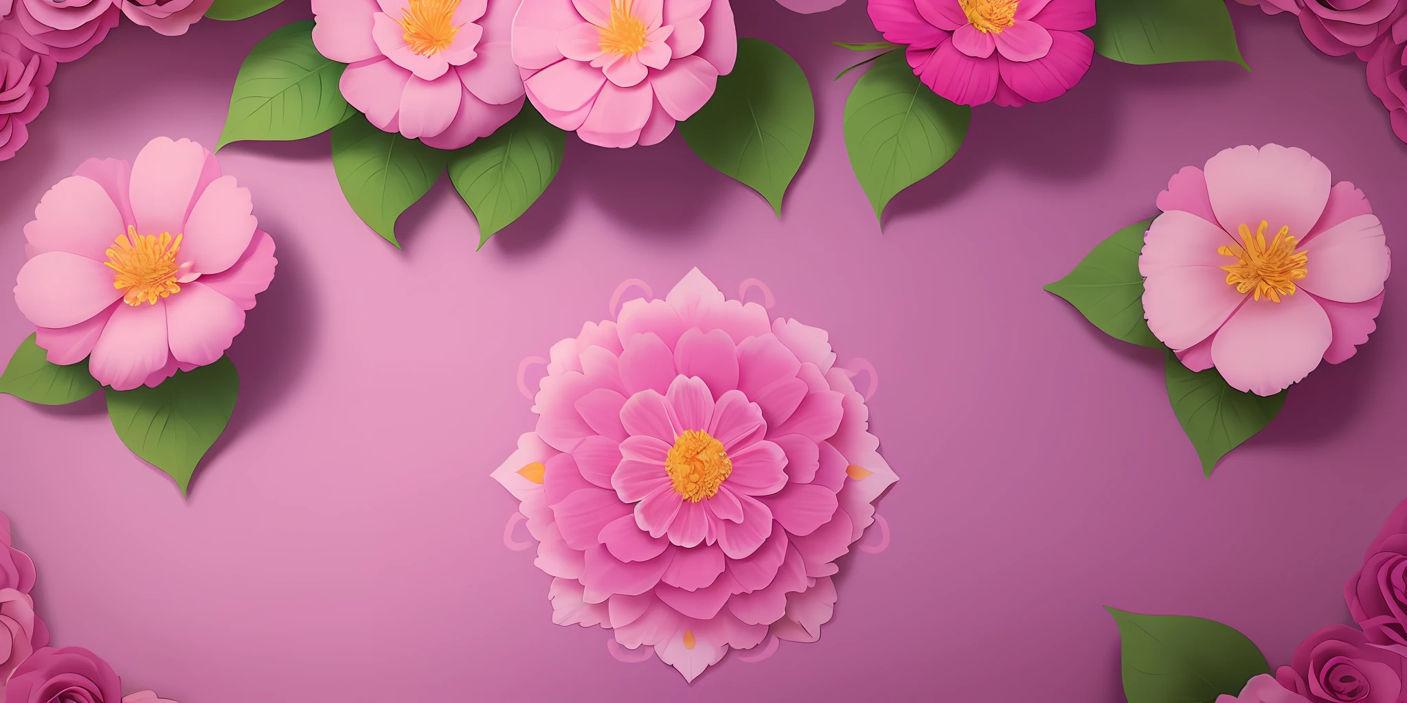 pink background with colorful flowers on the side, masterpiece, super detail