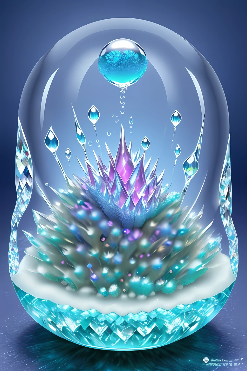 crystalized water droplet jewel dragon anthill fantasy semirealistic