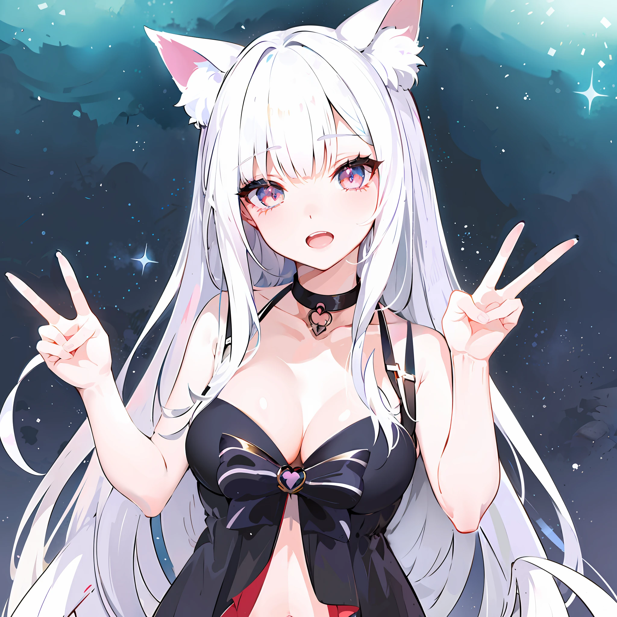anime girl with white hair and black dress posing for picture, white cat girl, anime girl with cat ears, cute anime catgirl, very beautiful anime cat girl, white - haired fox, anime catgirl, beautiful anime catgirl, holo is a wolf girl, anime cat, attractive cat girl, azur lane style, nekomimi, white fox ears