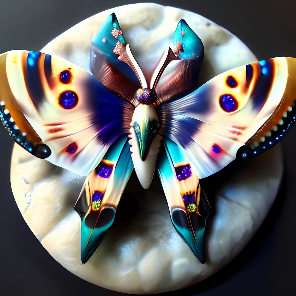 ombre jewel gemstone portal fantasy moth close up semirealistic