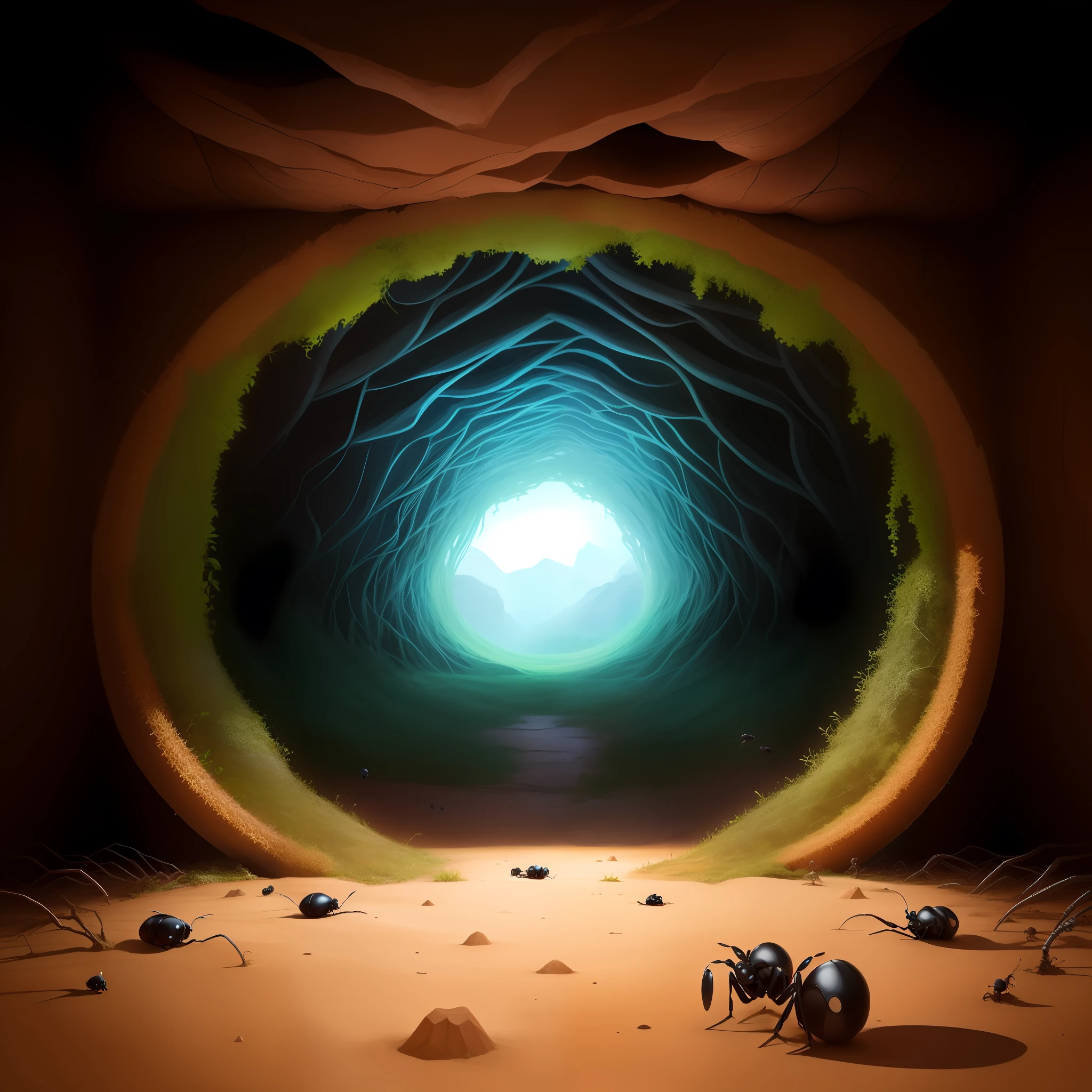 inside of anthill in portal anthill visible ants semirealistic