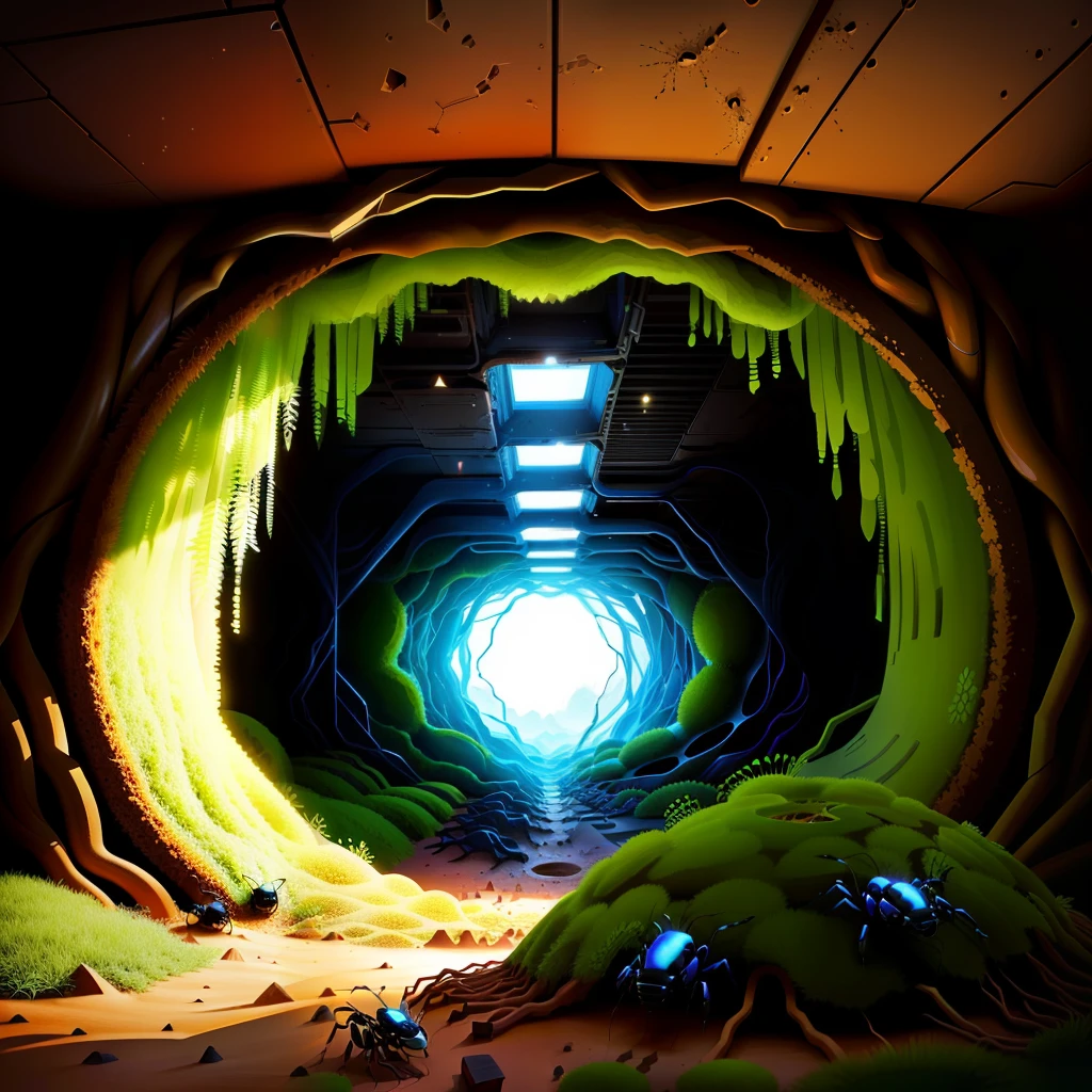 inside of anthill in portal anthill visible ants semirealistic