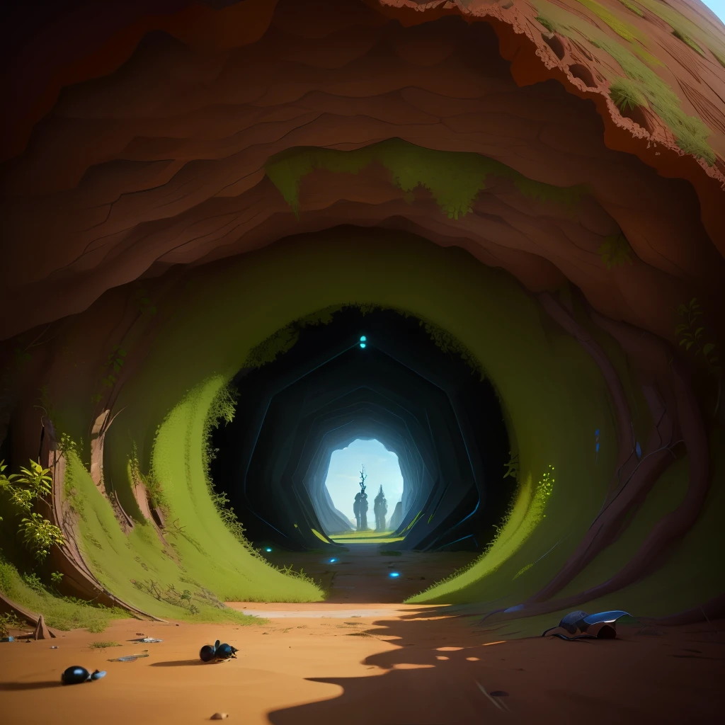 inside of anthill in portal anthill visible ants semirealistic