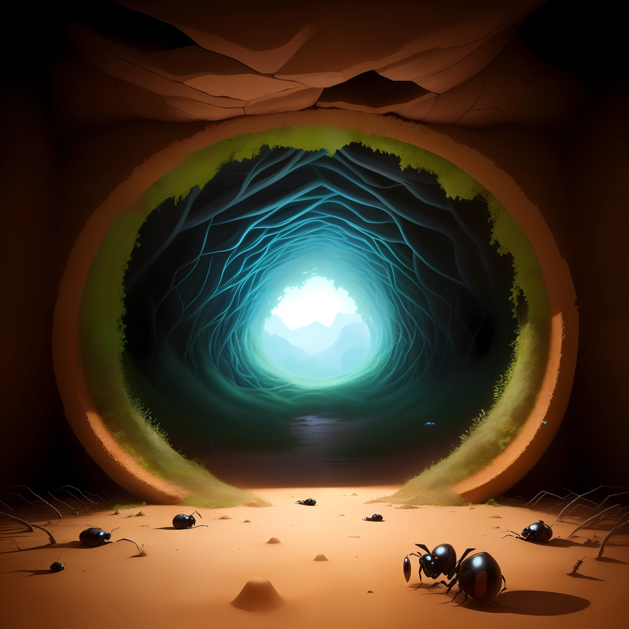 inside of anthill in portal anthill visible ants semirealistic