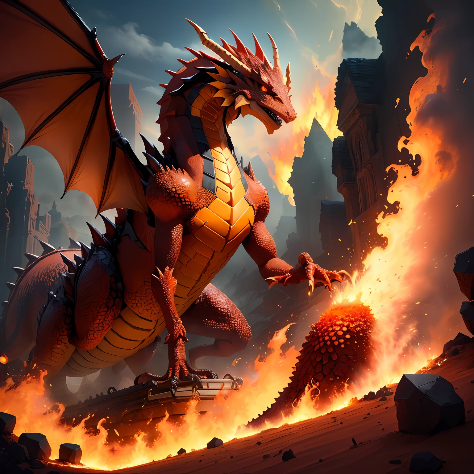 anthill on fire with a dragon