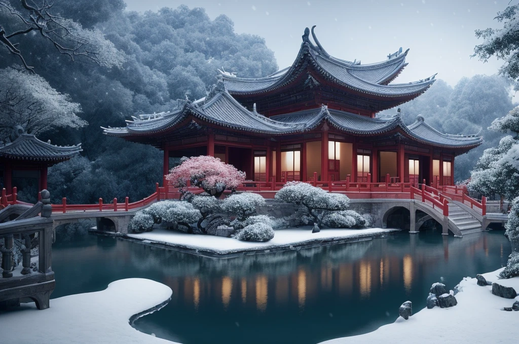 masterpiece, best quality, high quality, extremely detailed CG unity 8k wallpaper, classical chinese garden, scenery, amsterdam, winter,((snowing)),outdoors, sky, day, landscape, water, tree, blue sky, waterfall, nature, lake, river, cloudy sky,award winning photography, Bokeh, Depth of Field, HDR, bloom, Chromatic Aberration ,Photorealistic,extremely detailed, trending on artstation, trending on CGsociety, Intricate, High Detail, dramatic, art by midjourney