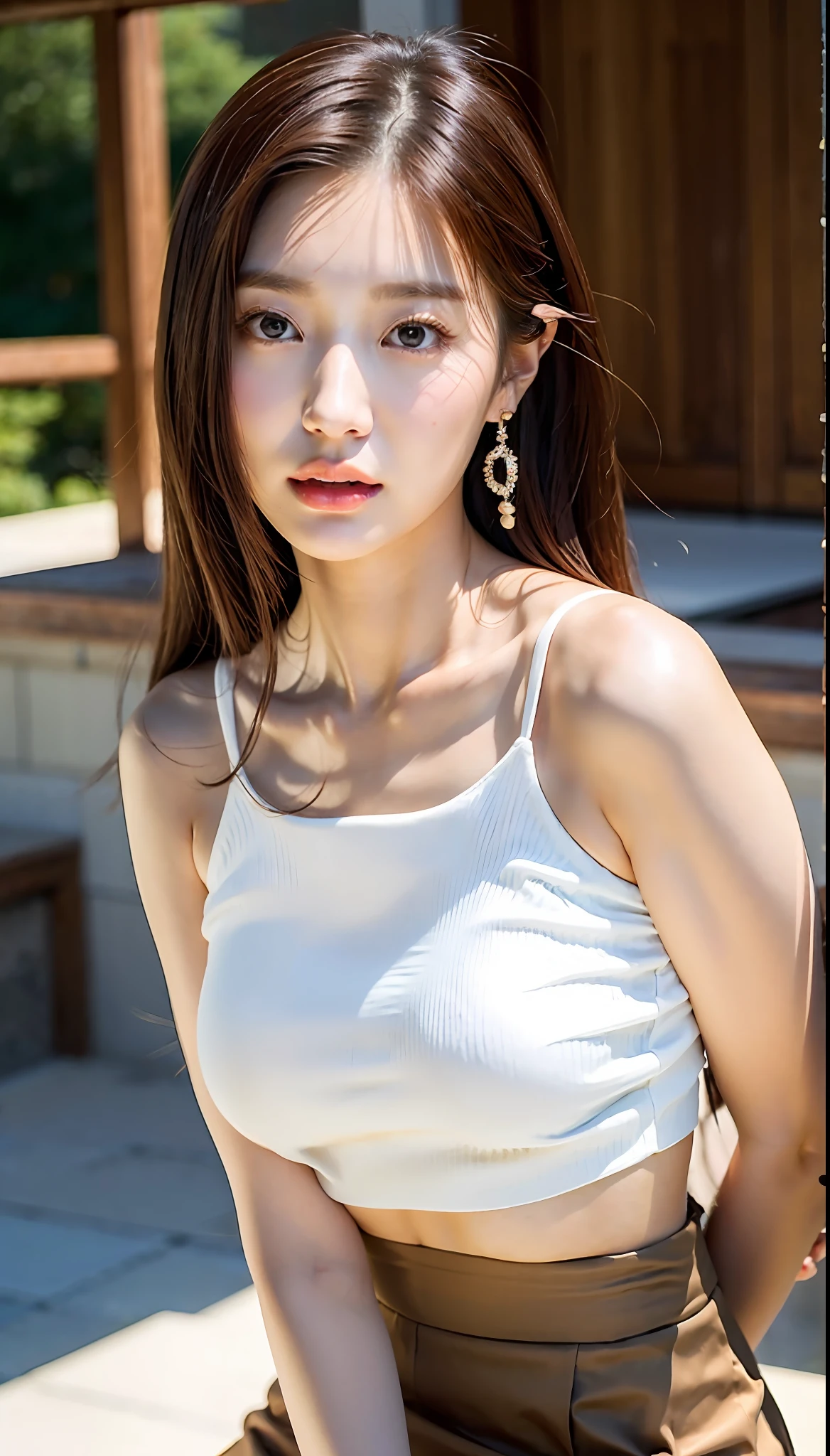 a woman in a white top and brown skirt posing for a picture, gorgeous young korean woman, beautiful south korean woman, beautiful young korean woman, korean girl, beautiful asian girl, korean woman, young adorable korean face, korean women's fashion model, young and cute girl, beautiful asian woman, gorgeous chinese model, lovely delicate face, jaeyeon nam