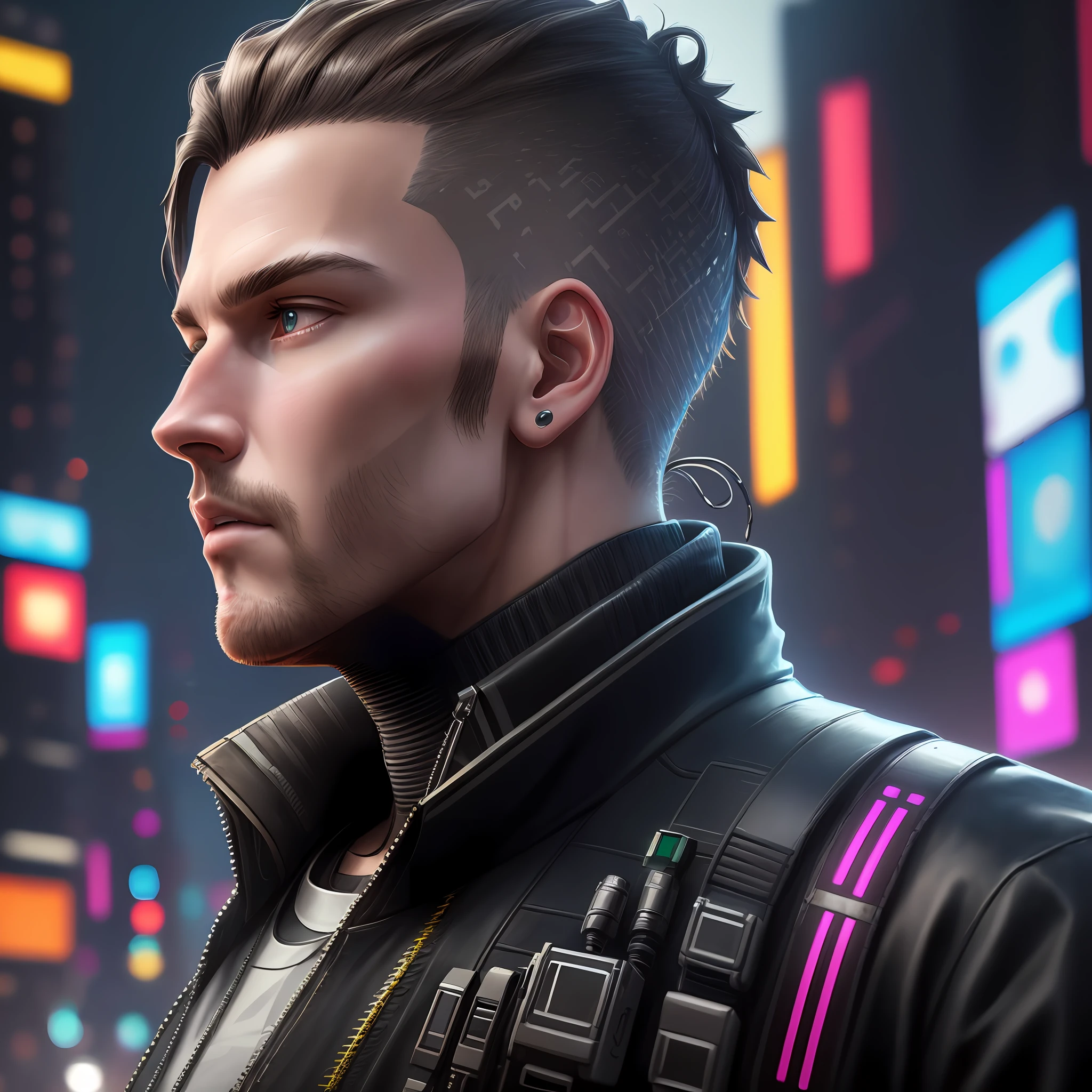 Profile photo, 8k, realistic, man,cyberpunk