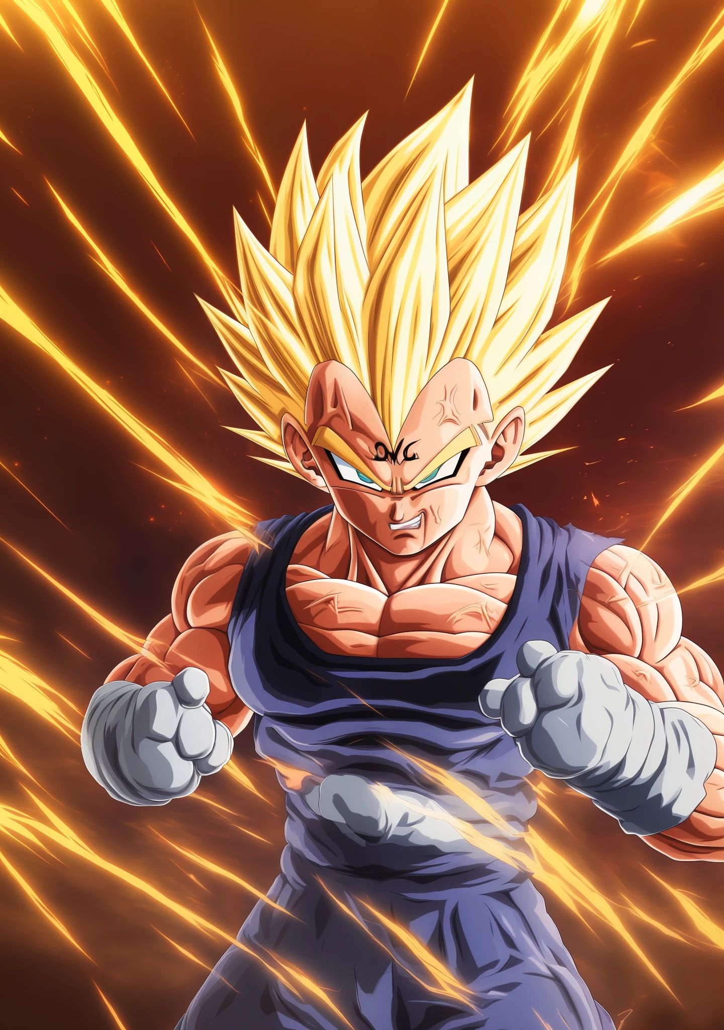 A Majin2 portrait, digital art, blonde ,blonde eyebrows,digital art, clenched fists, looking,full head,anatomically correct, (((8k resolution))) , M in front, copy of Majin Vegeta by Dragon Ball Z, 1 character  master piece,  super definition.