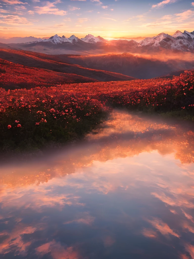 Best quality, masterpiece, sunset, rose, mountain, high resolution, 8k uhd, high quality, volumetric lighting, high resolution, 4k, 8k,